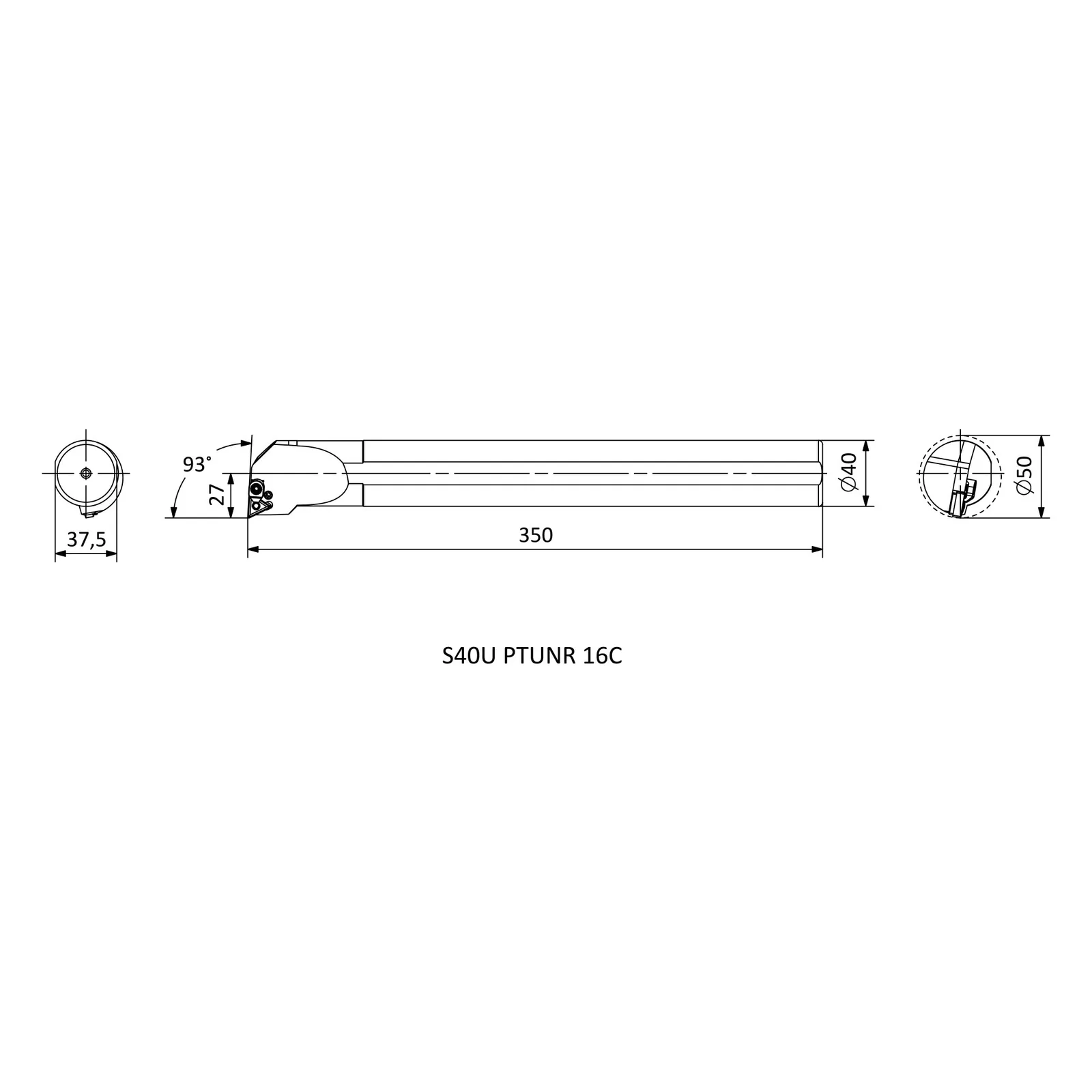 S40U PTUNR 16C &mdash; dimensioned drawing