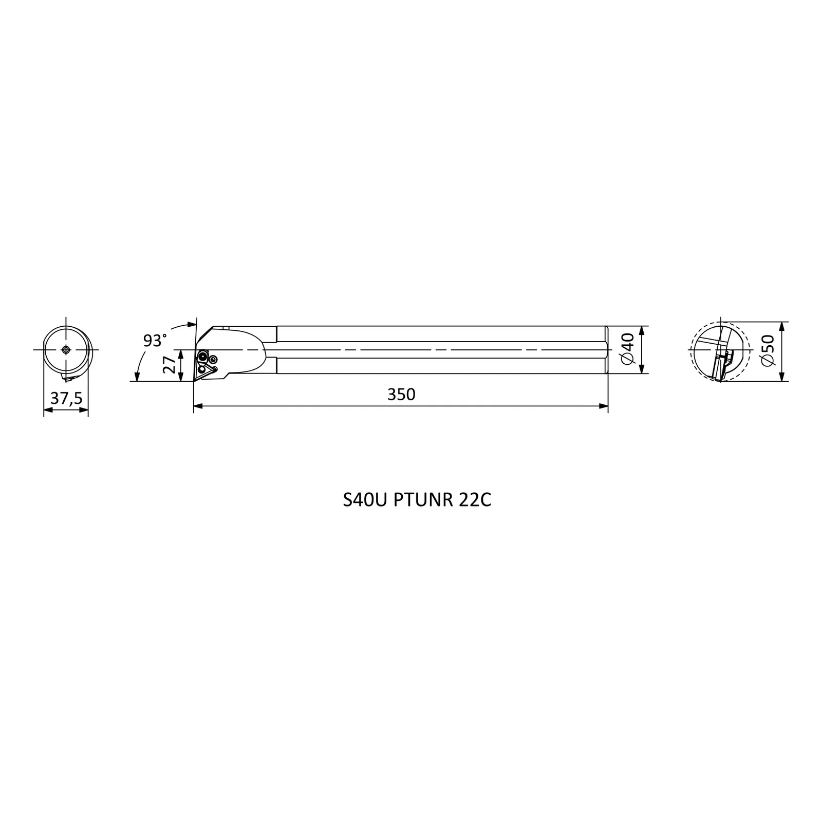 S40U PTUNR 22C &mdash; dimensioned drawing
