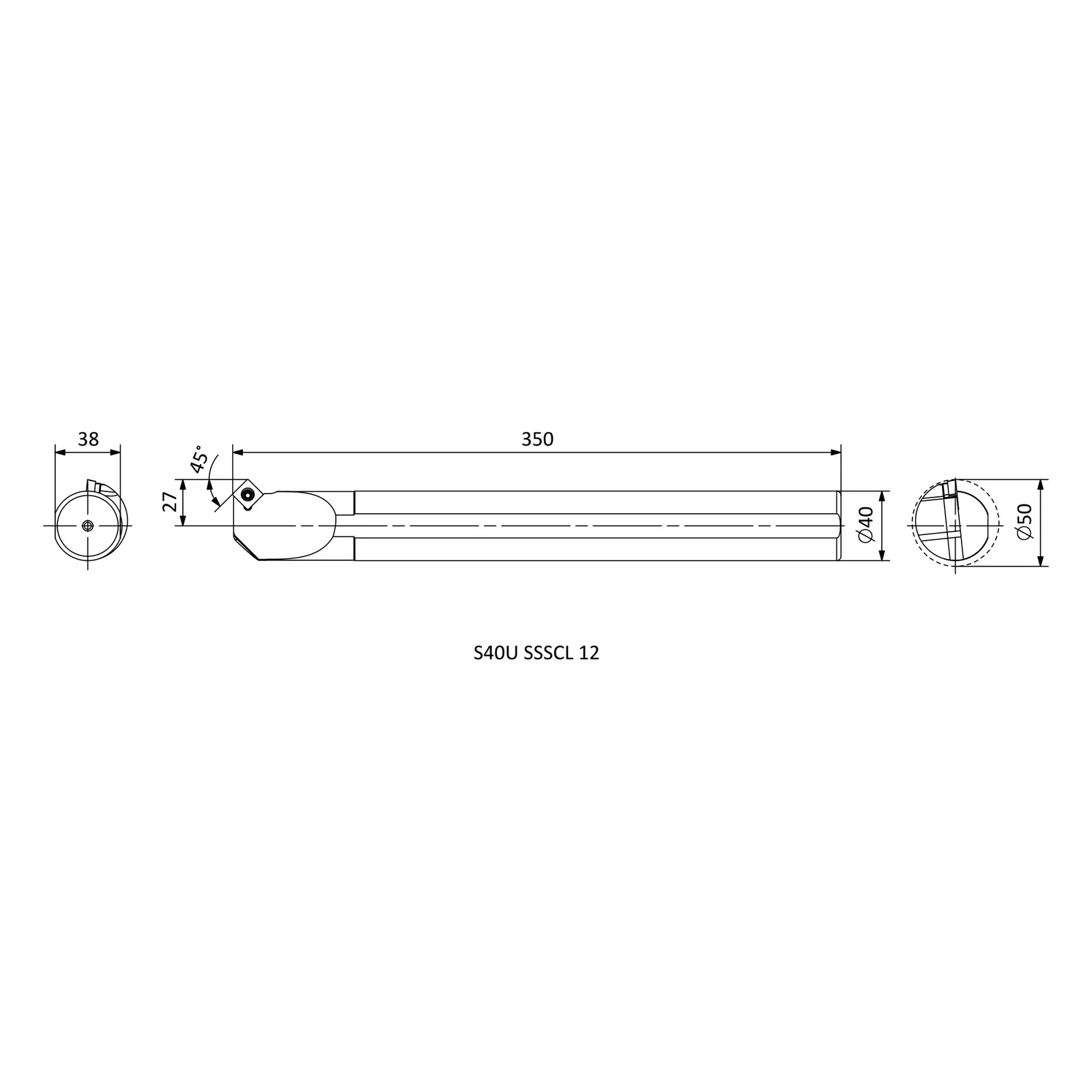 S40U SSSCL 12 &mdash; dimensioned drawing
