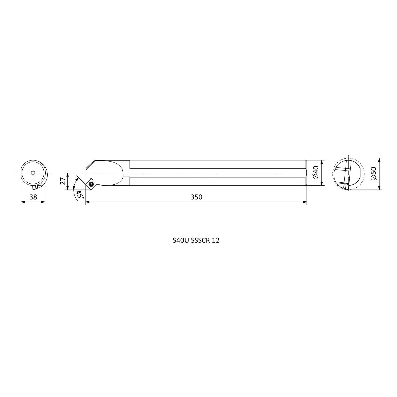 S40U SSSCR 12 &mdash; dimensioned drawing