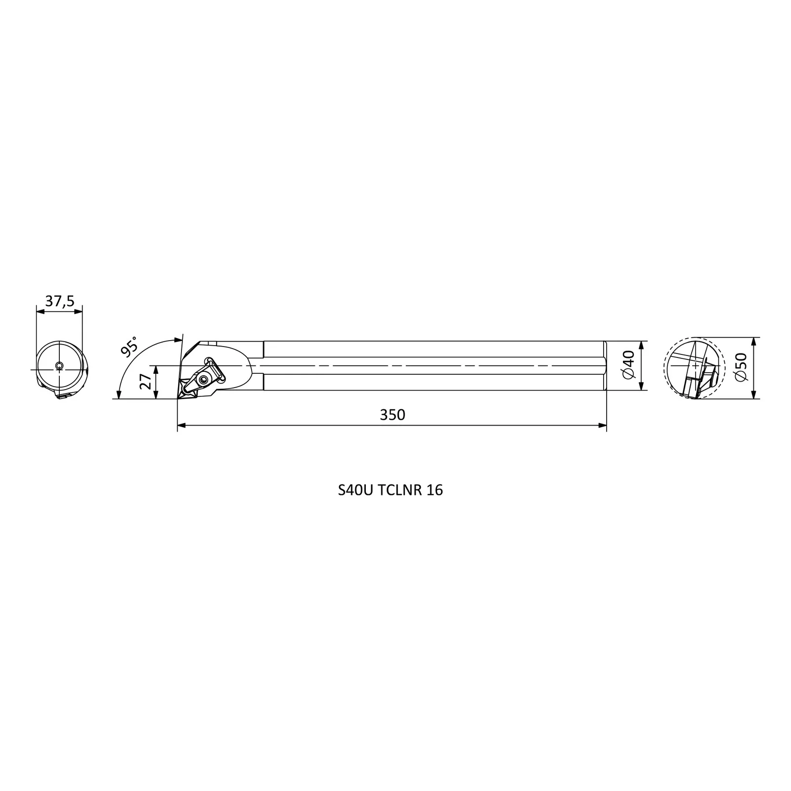 S40U TCLNR 16 &mdash; dimensioned drawing