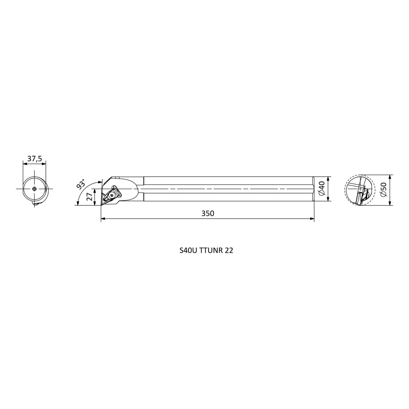 S40U TTUNR 22 &mdash; dimensioned drawing
