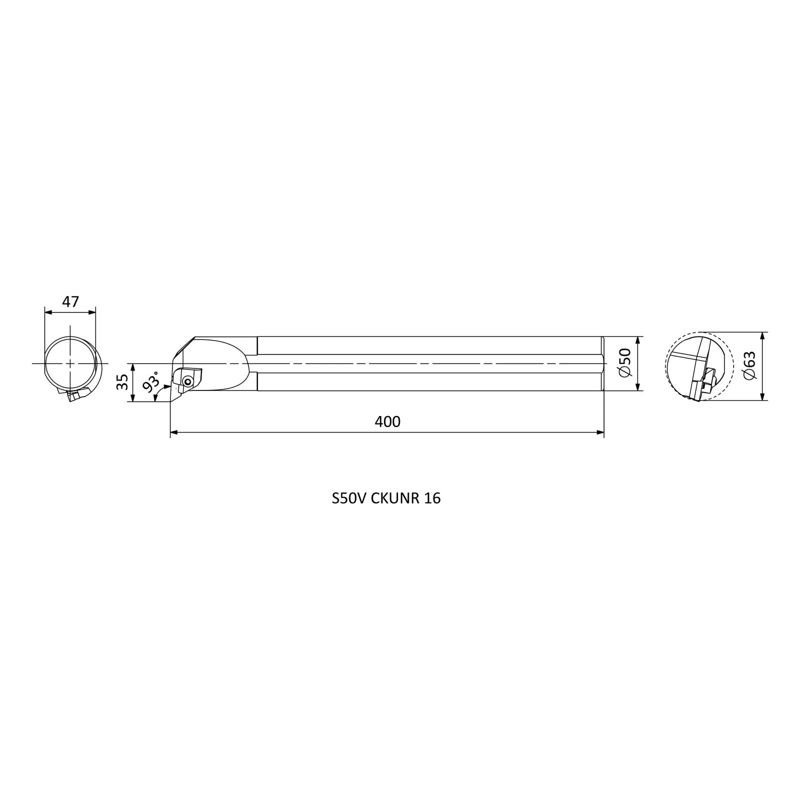 S50V CKUNR 16 &mdash; dimensioned drawing