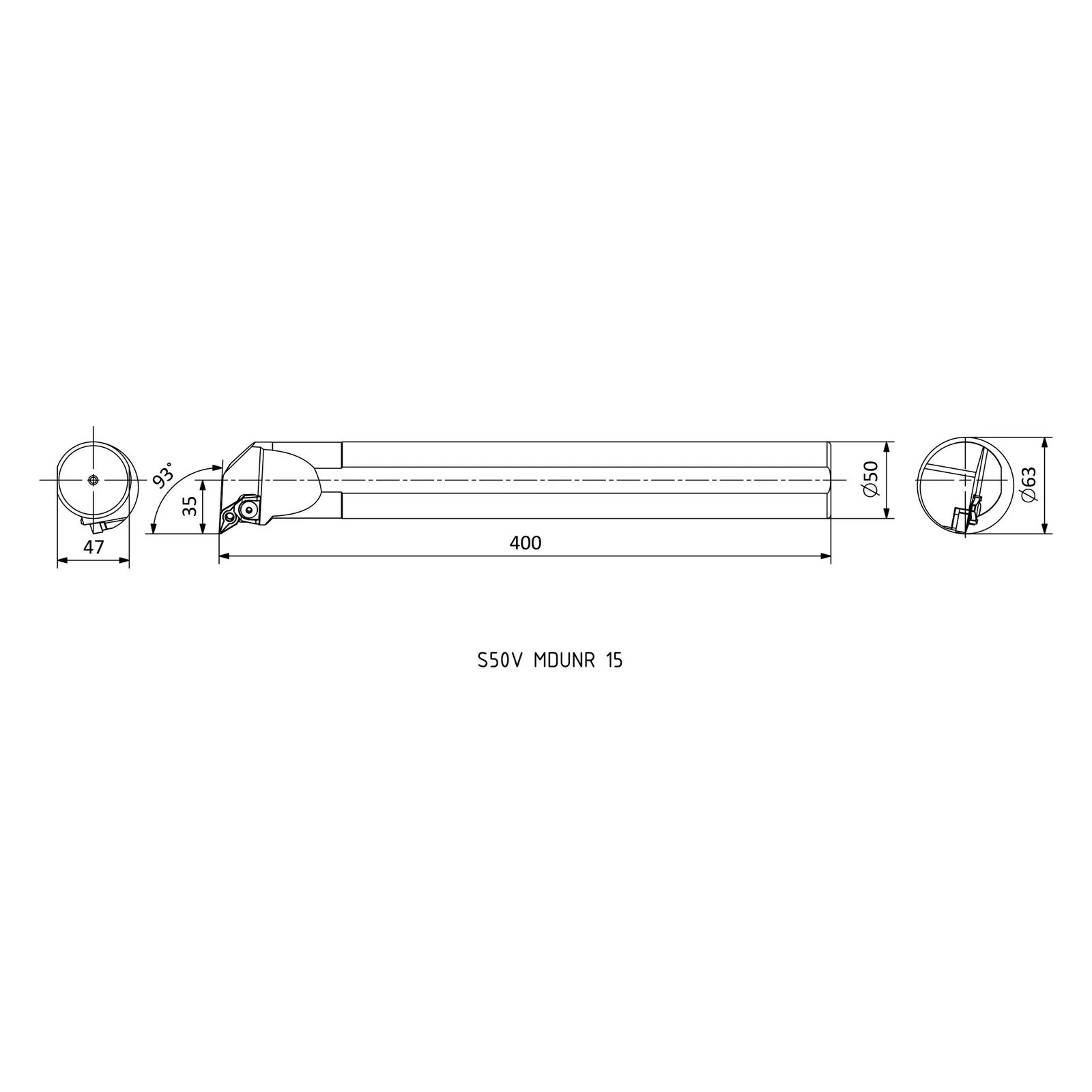 S50V MDUNR 15 &mdash; dimensioned drawing