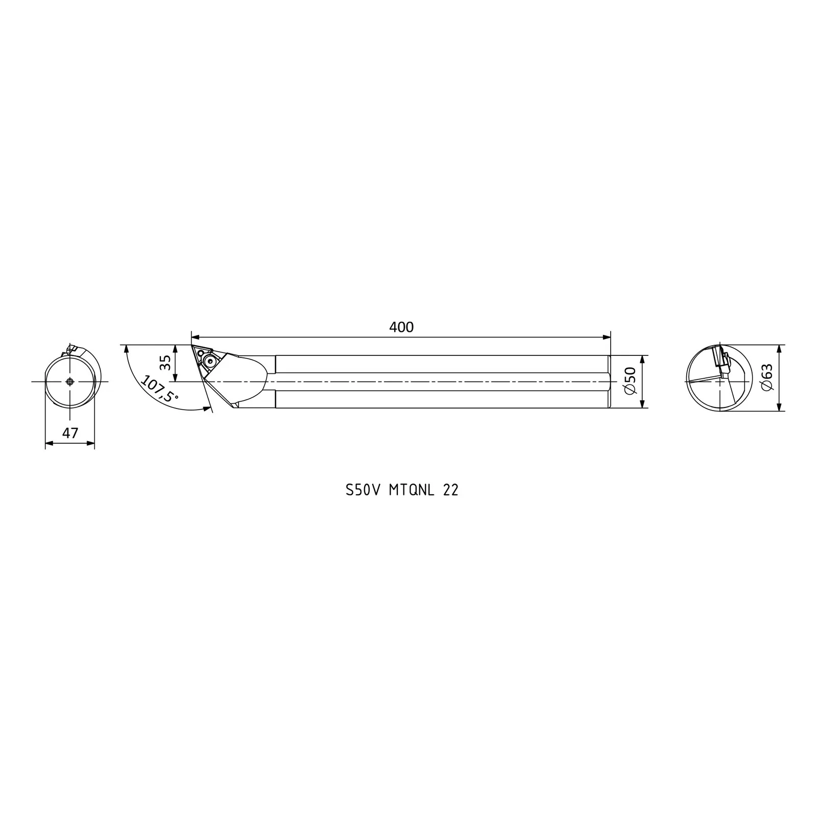 S50V MTQNL 22 &mdash; dimensioned drawing