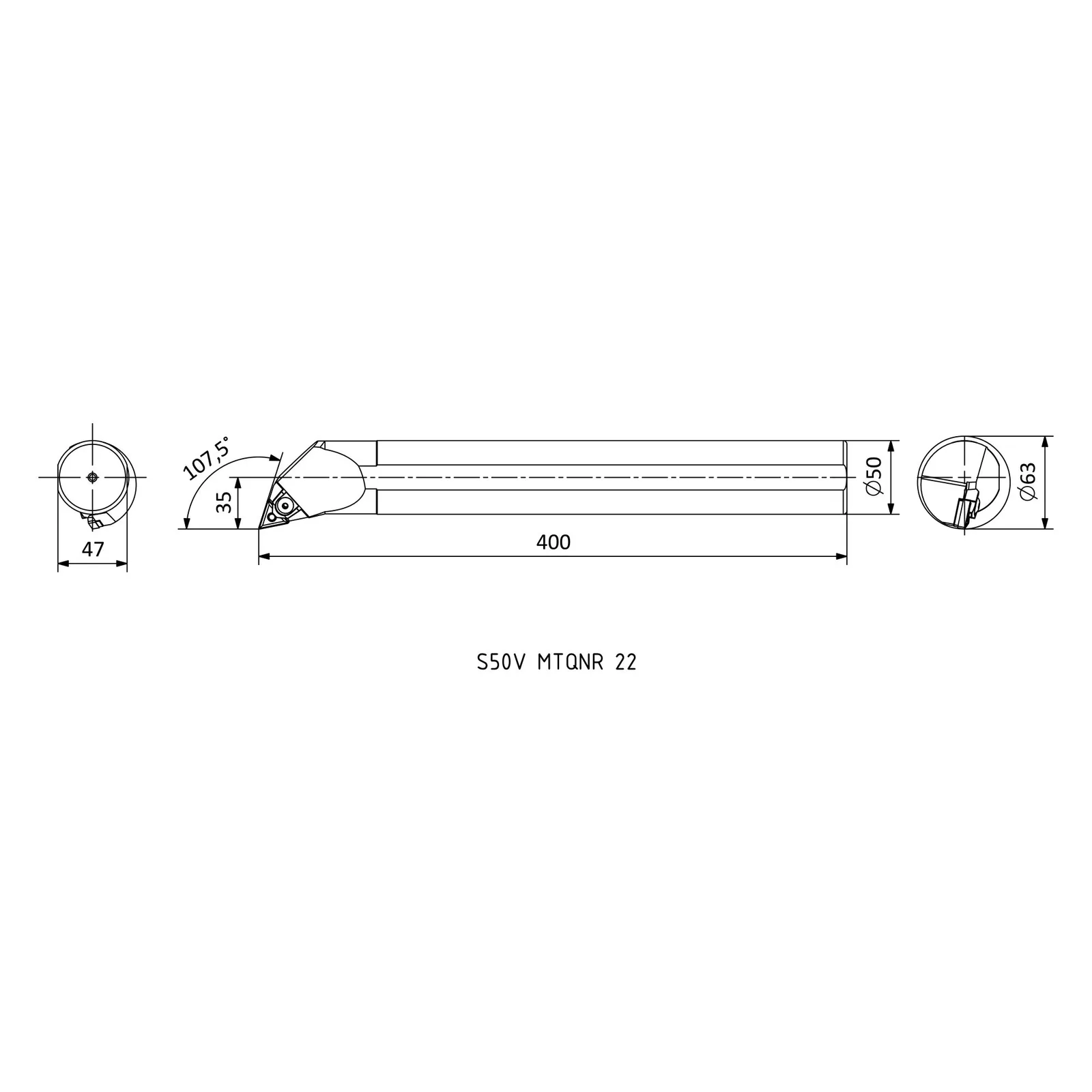S50V MTQNR 22 &mdash; dimensioned drawing