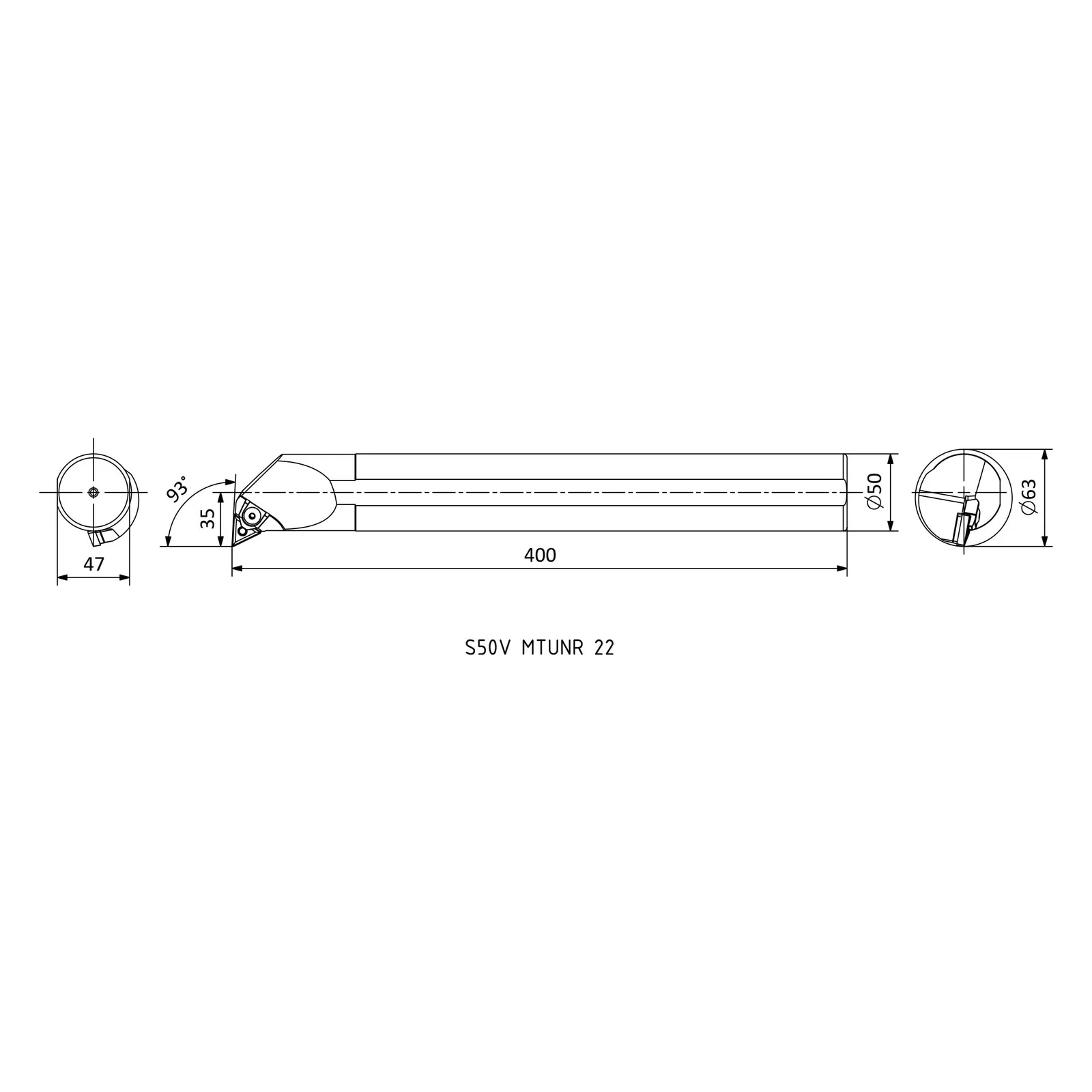 S50V MTUNR 22 &mdash; dimensioned drawing