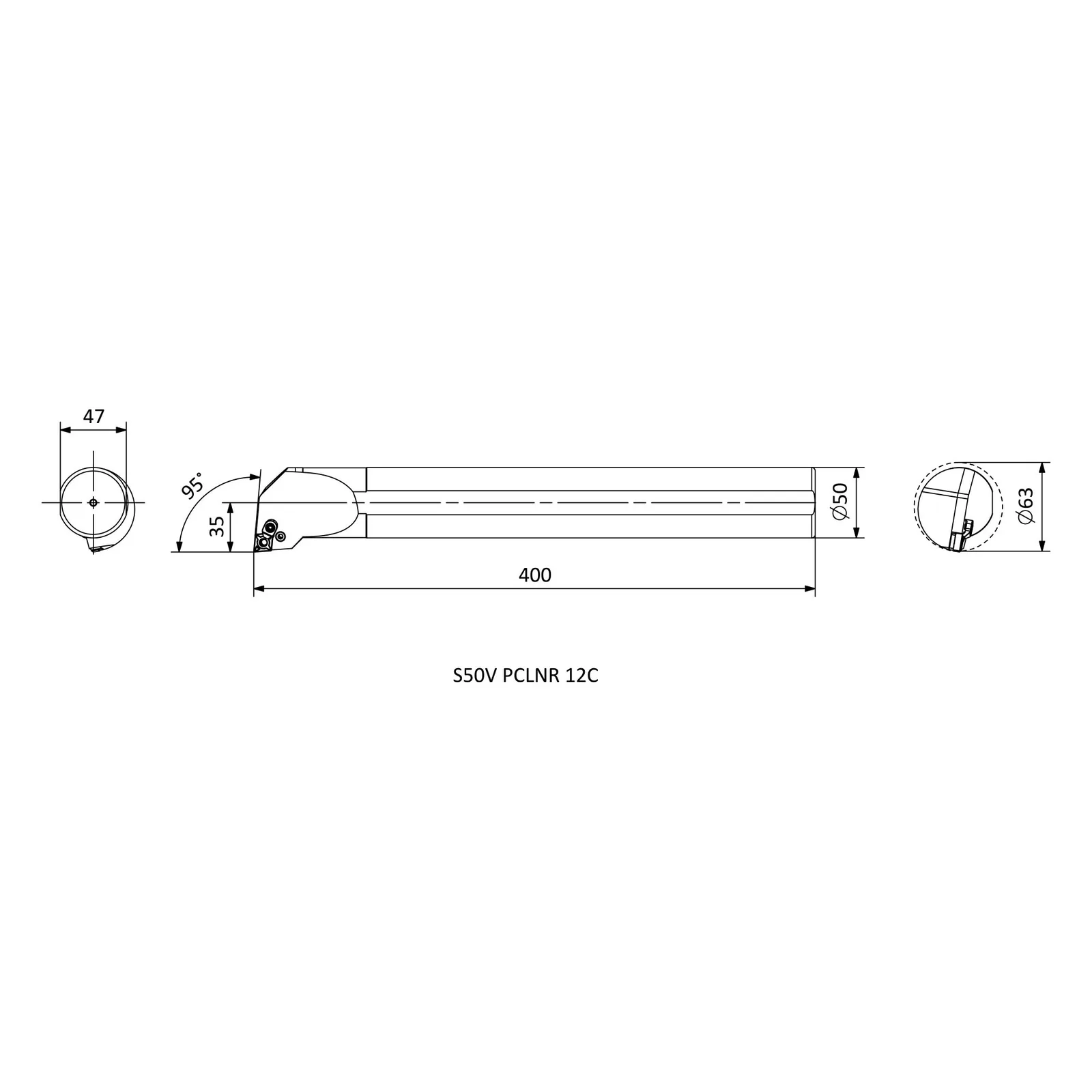 S50V PCLNR 12C &mdash; dimensioned drawing