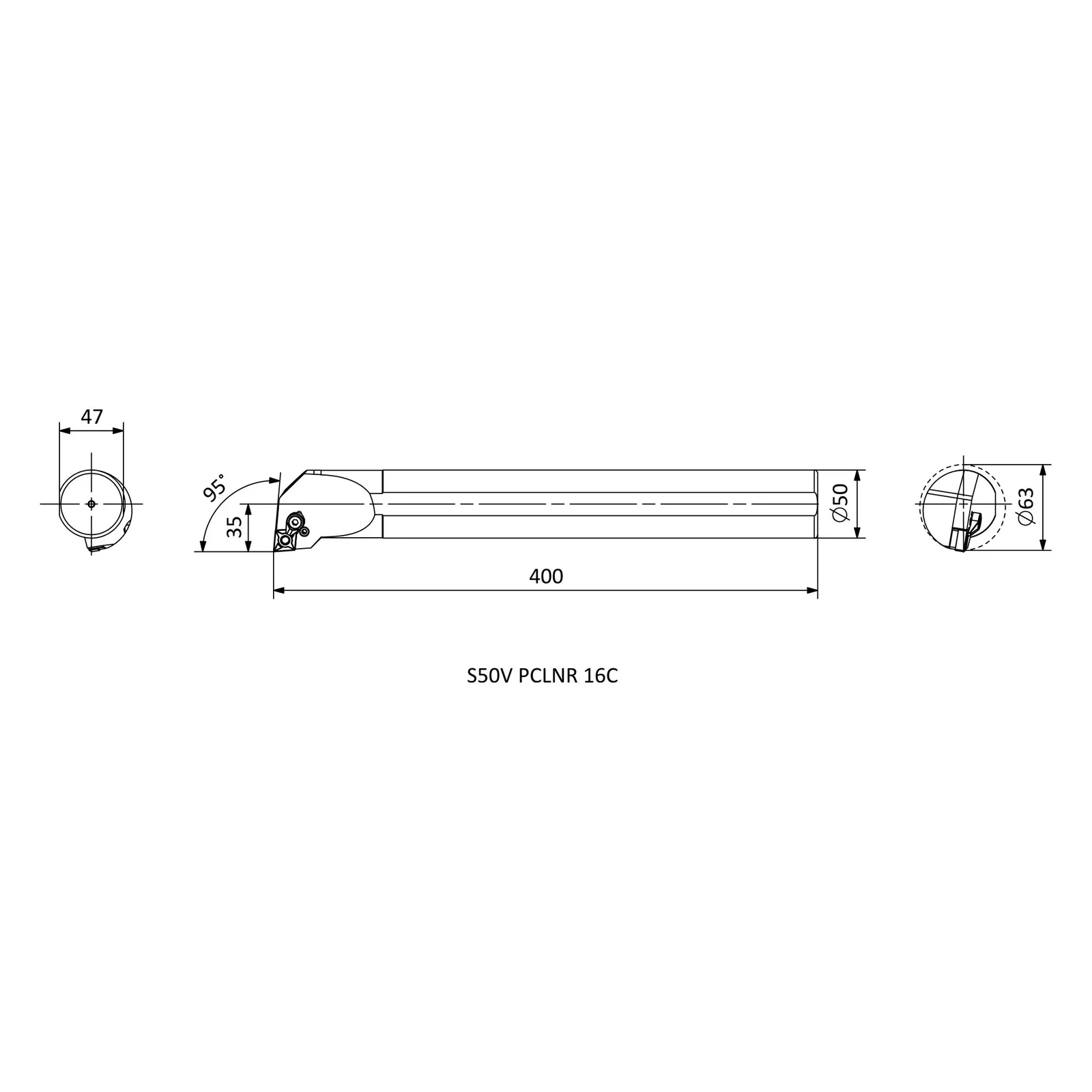 S50V PCLNR 16C &mdash; dimensioned drawing