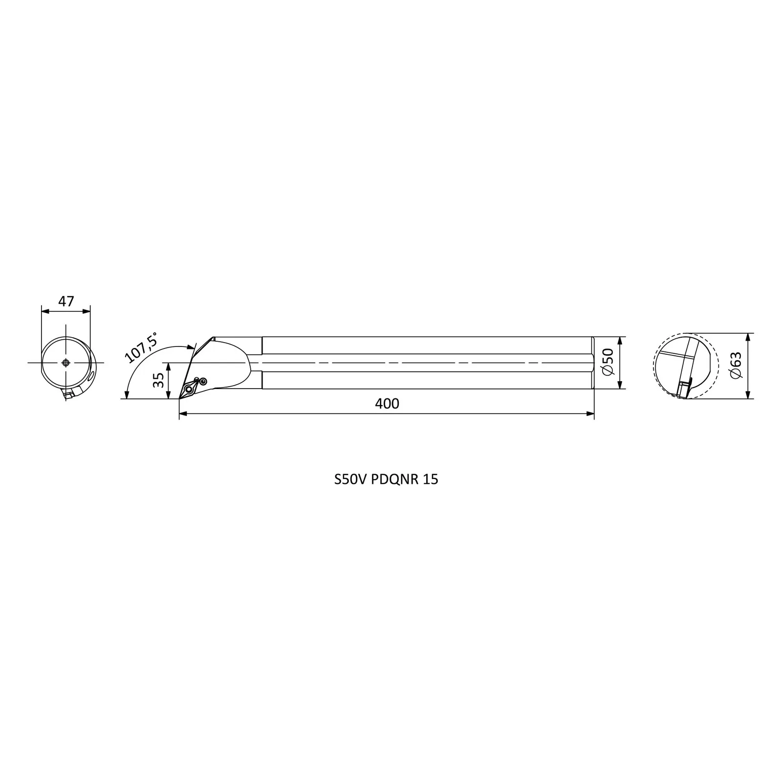 S50V PDQNR 15 &mdash; dimensioned drawing