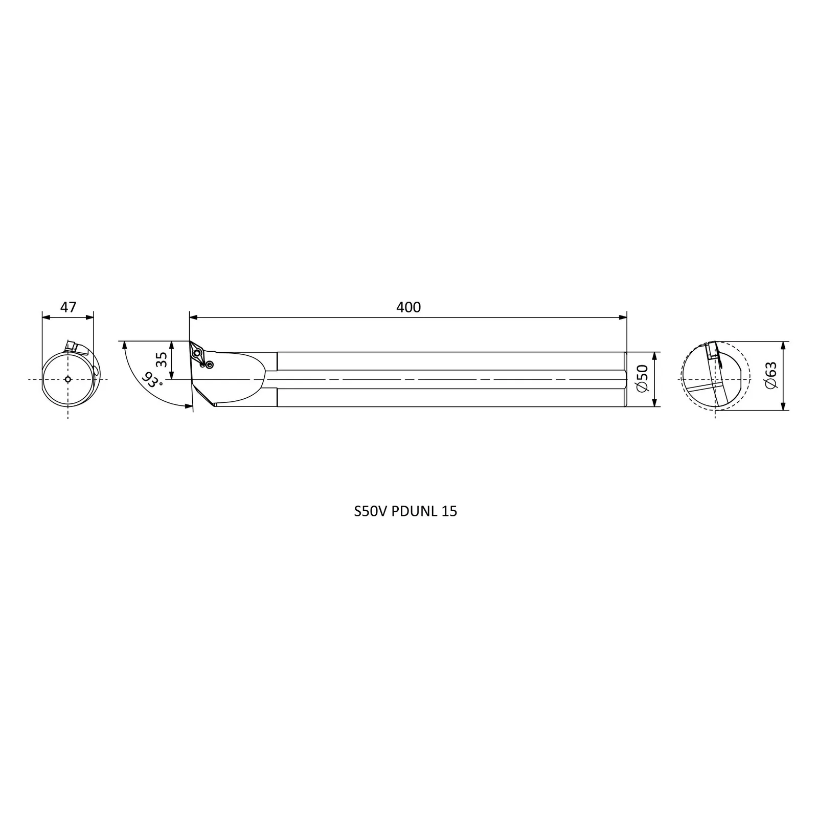 S50V PDUNL 15 &mdash; dimensioned drawing