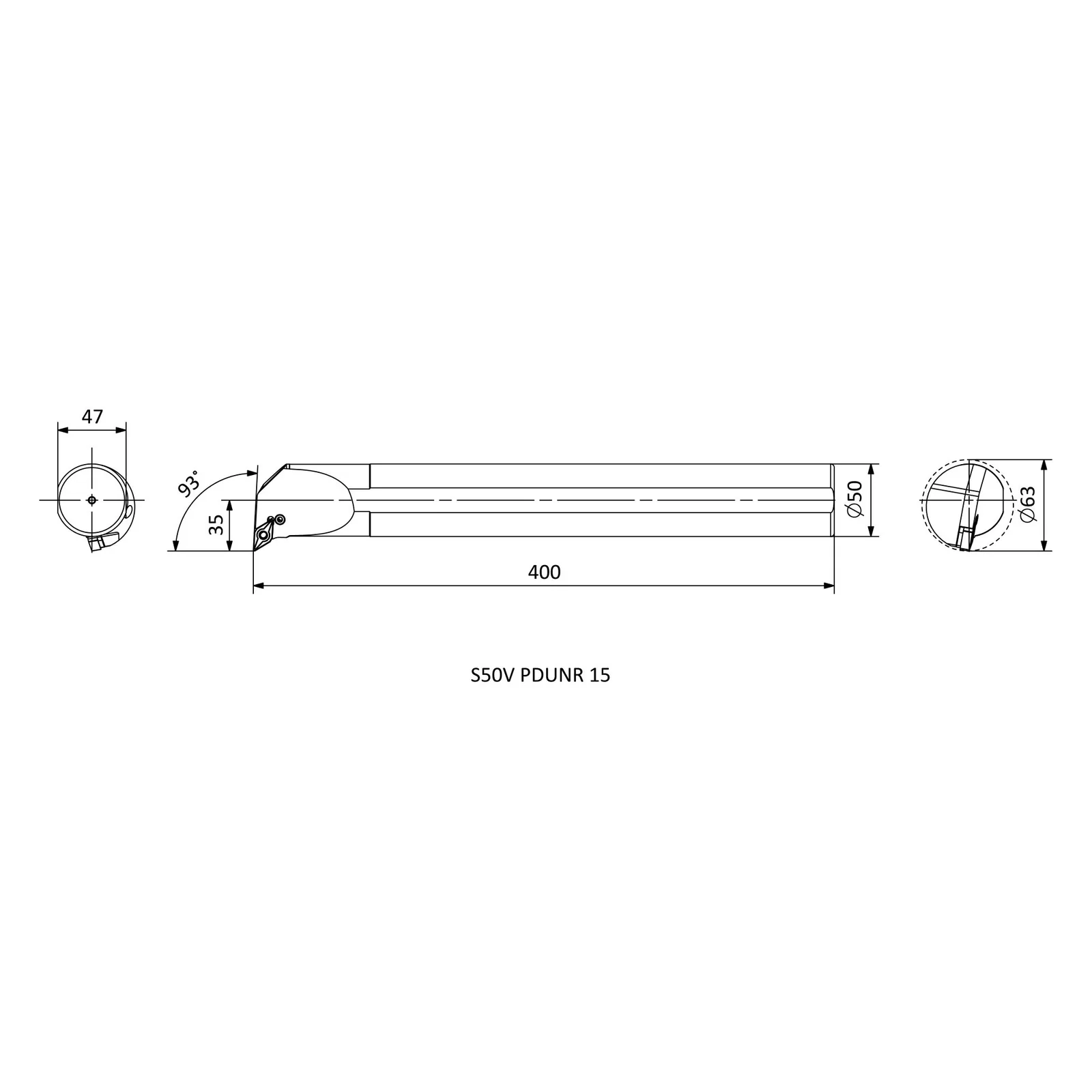 S50V PDUNR 15 &mdash; dimensioned drawing