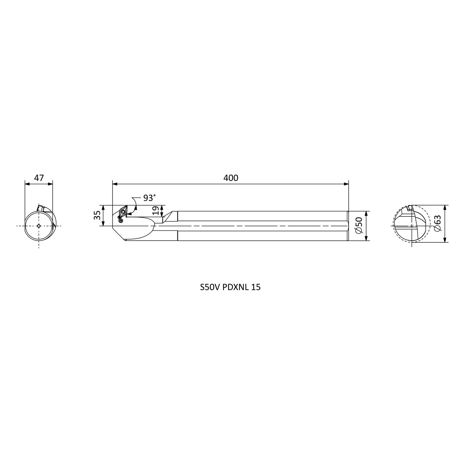 S50V PDXNL 15 &mdash; dimensioned drawing