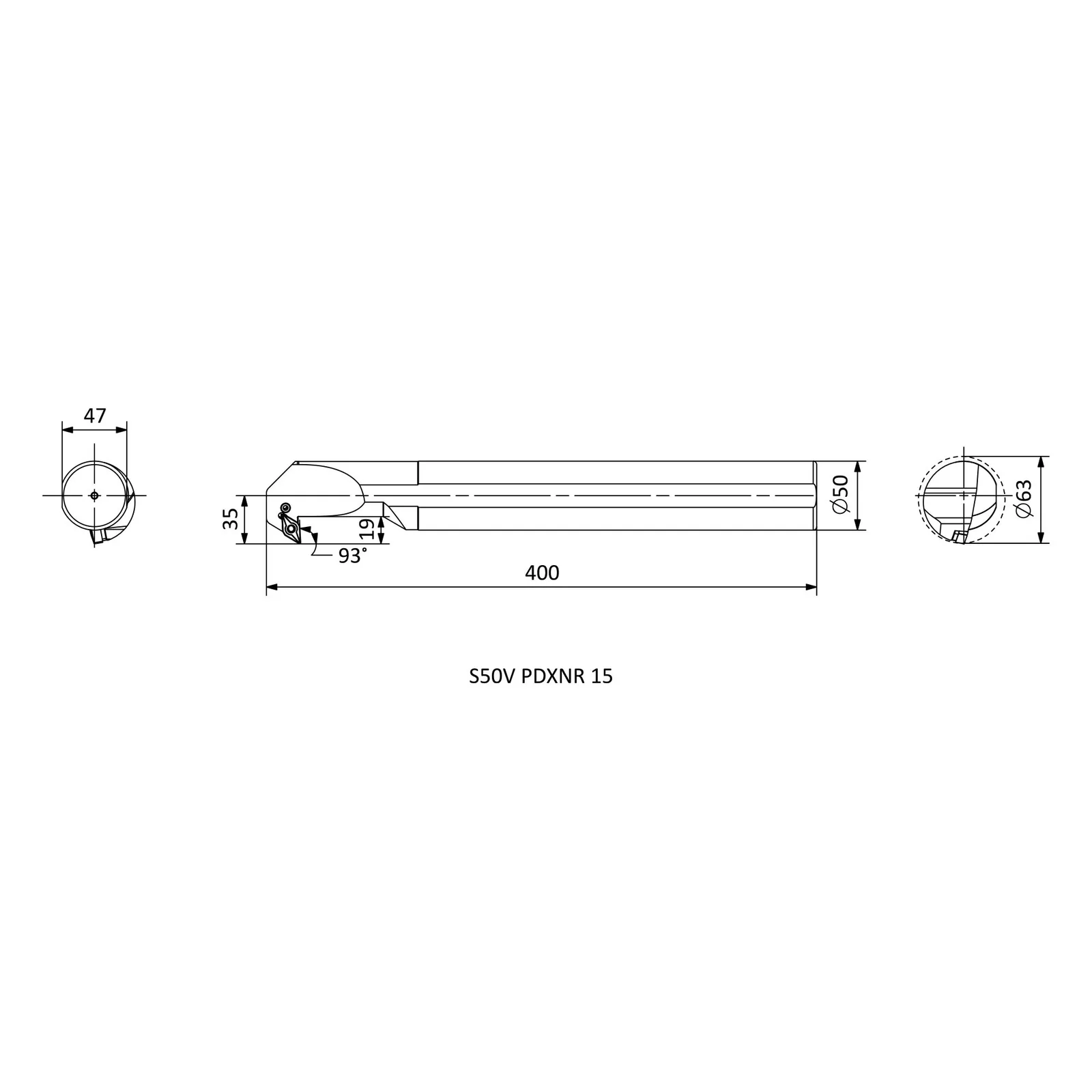 S50V PDXNR 15 &mdash; dimensioned drawing