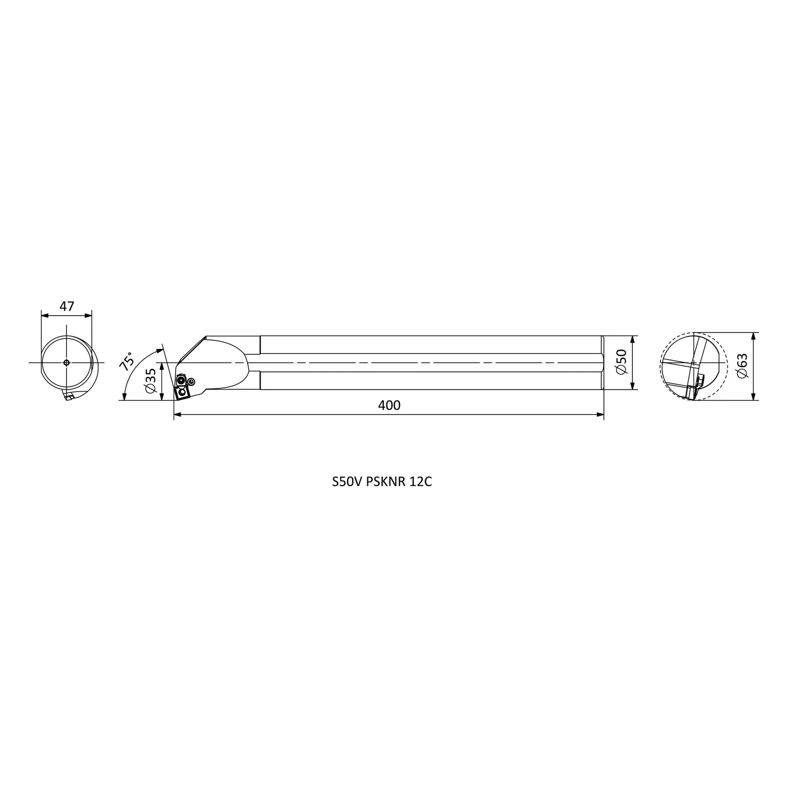 S50V PSKNR 12C &mdash; dimensioned drawing