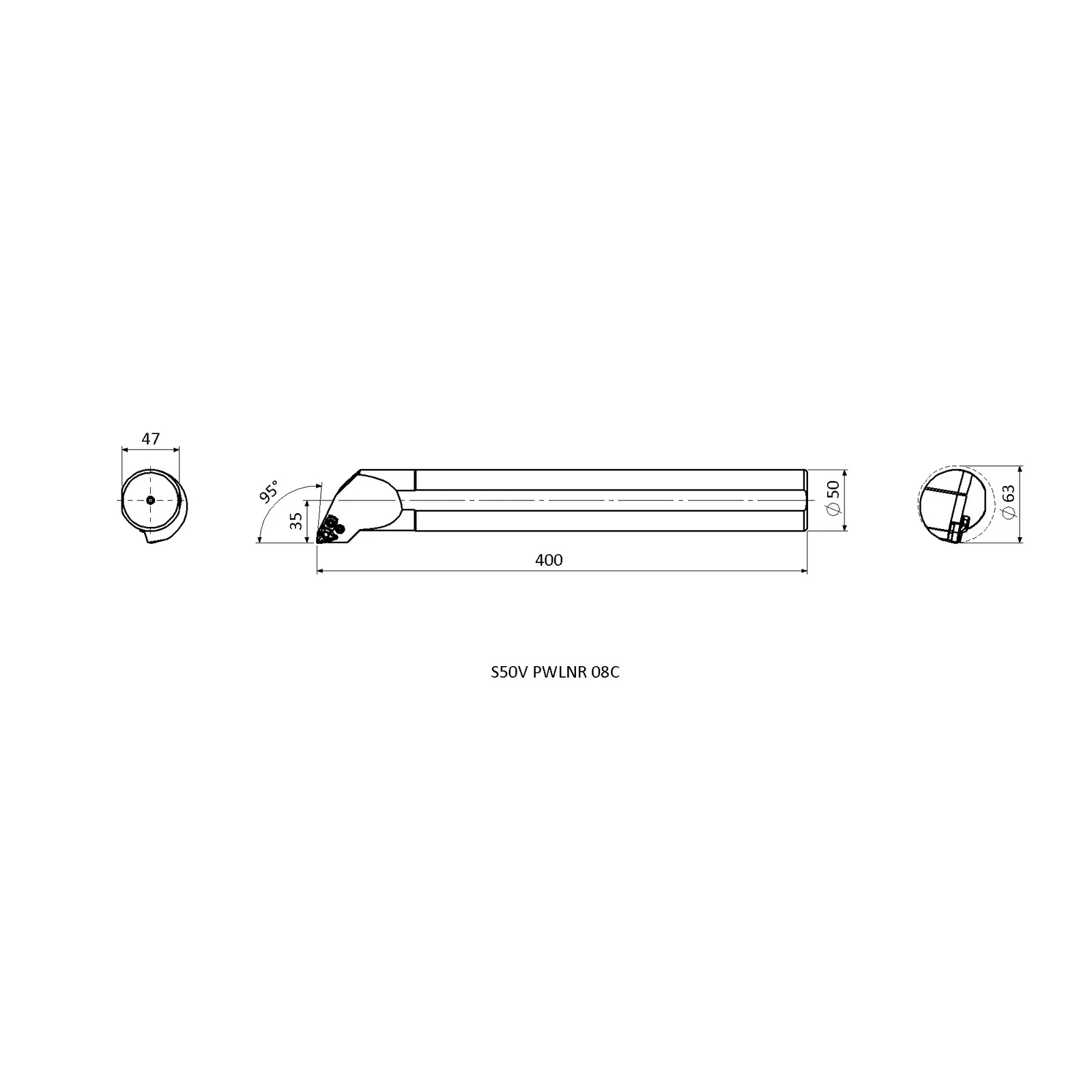 S50V PWLNR 08C &mdash; dimensioned drawing