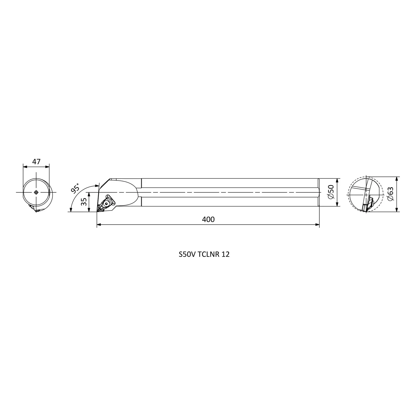 S50V TCLNR 12 &mdash; dimensioned drawing