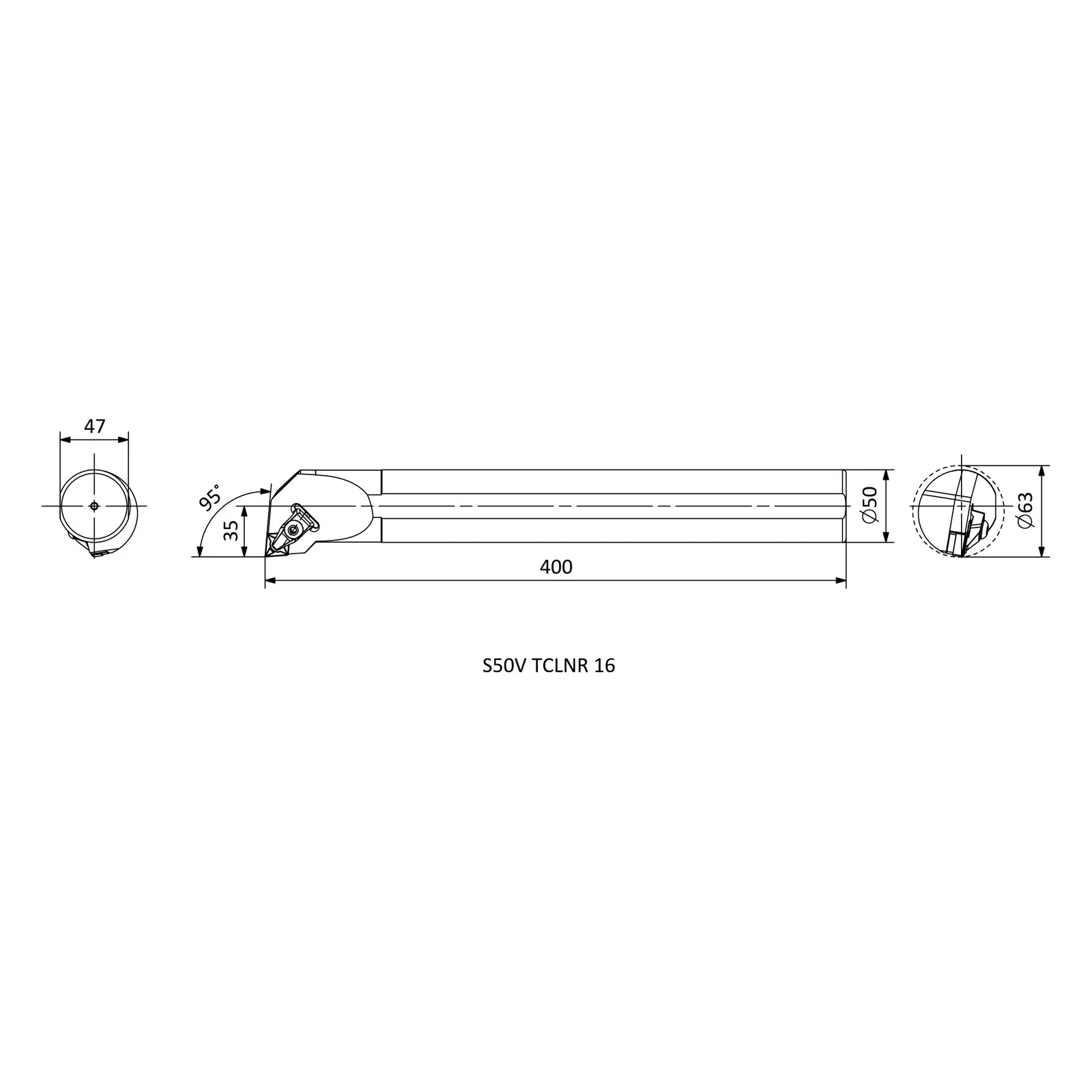 S50V TCLNR 16 &mdash; dimensioned drawing