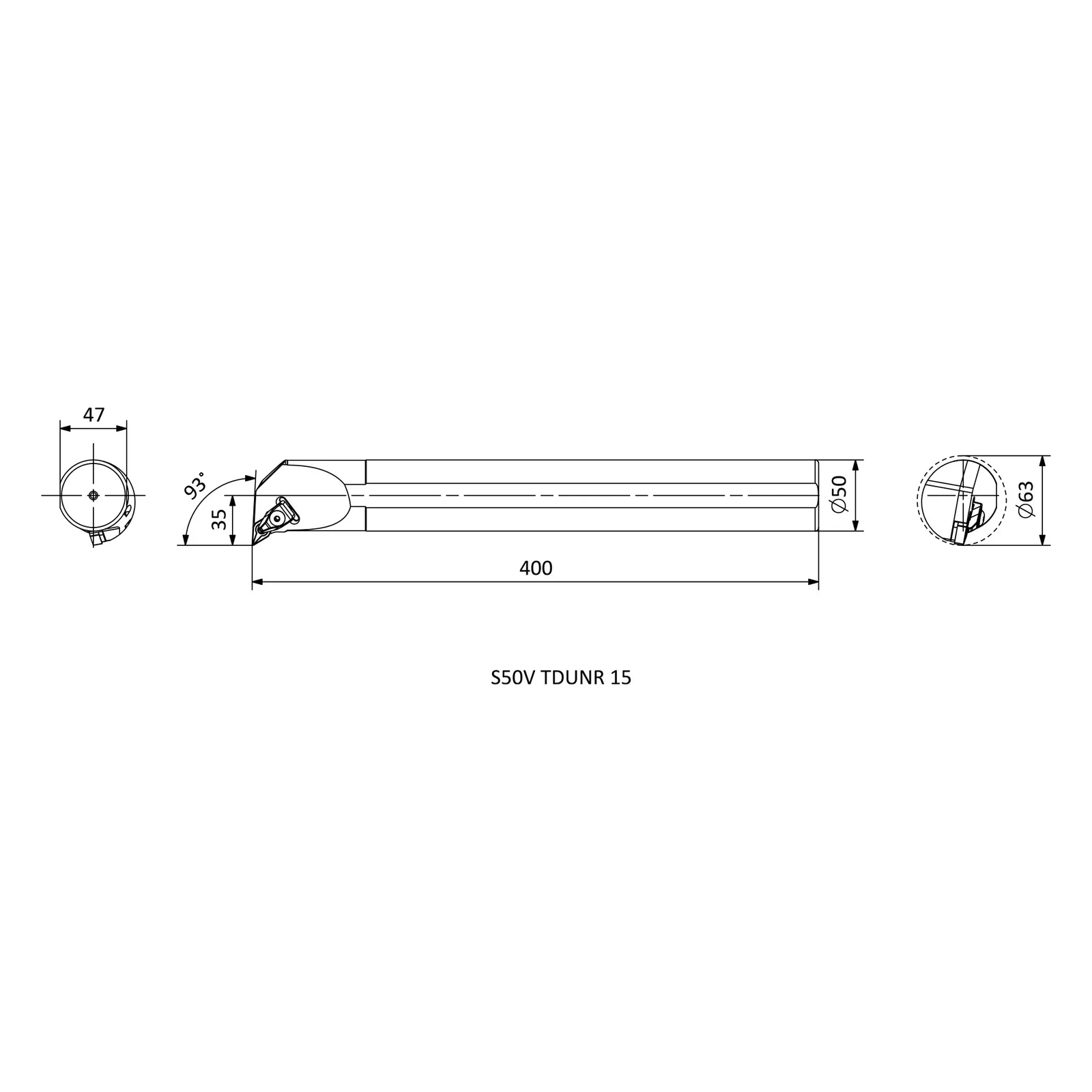 S50V TDUNR 15 &mdash; dimensioned drawing