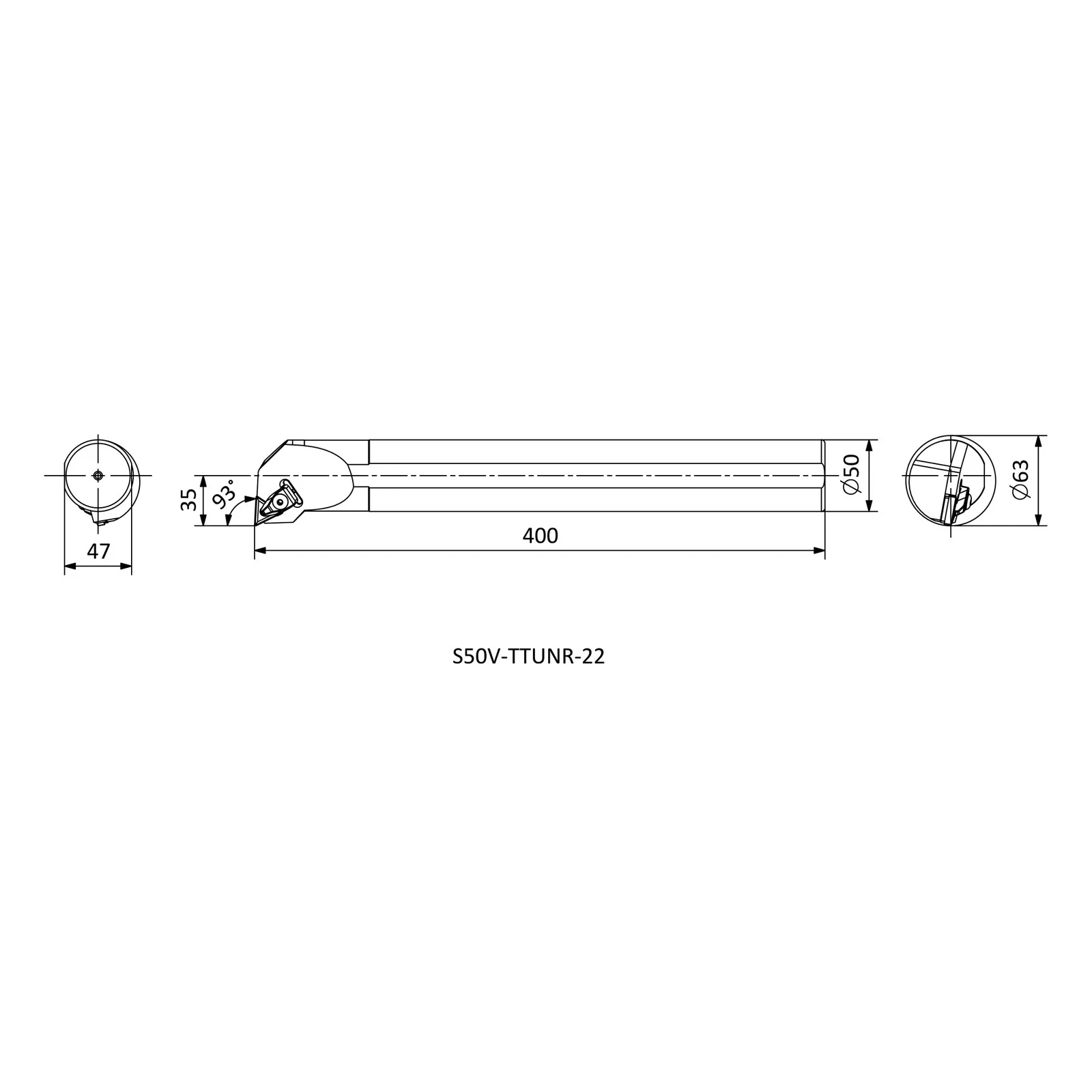 S50V TTUNR 22 &mdash; dimensioned drawing