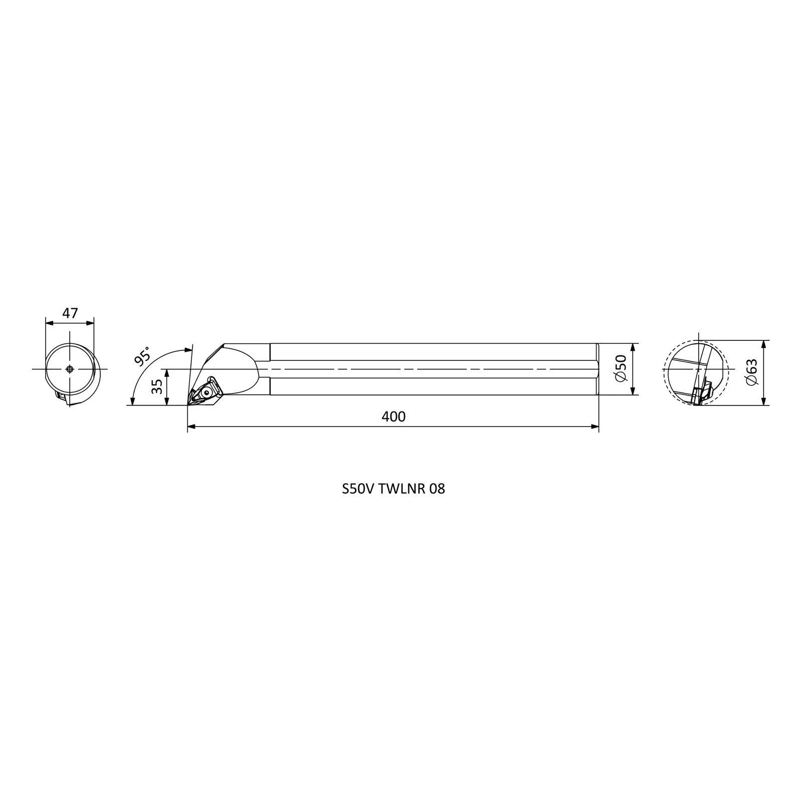 S50V TWLNR 08 &mdash; dimensioned drawing