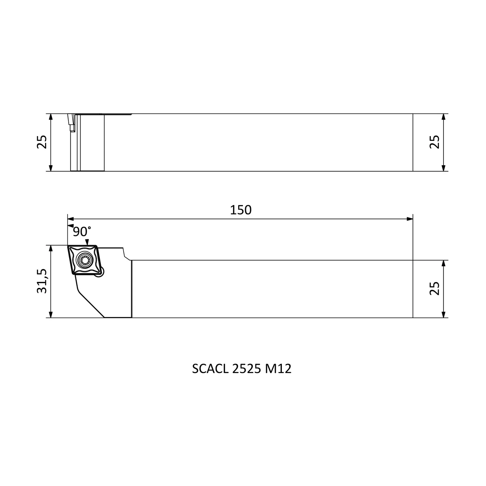 SCACL 2525 M12 &mdash; dimensioned drawing