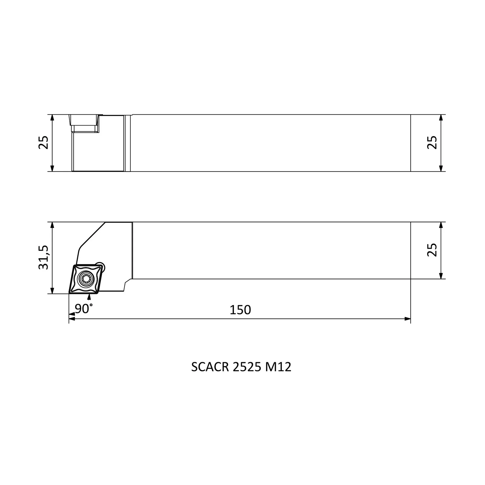 SCACR 2525 M12 &mdash; dimensioned drawing