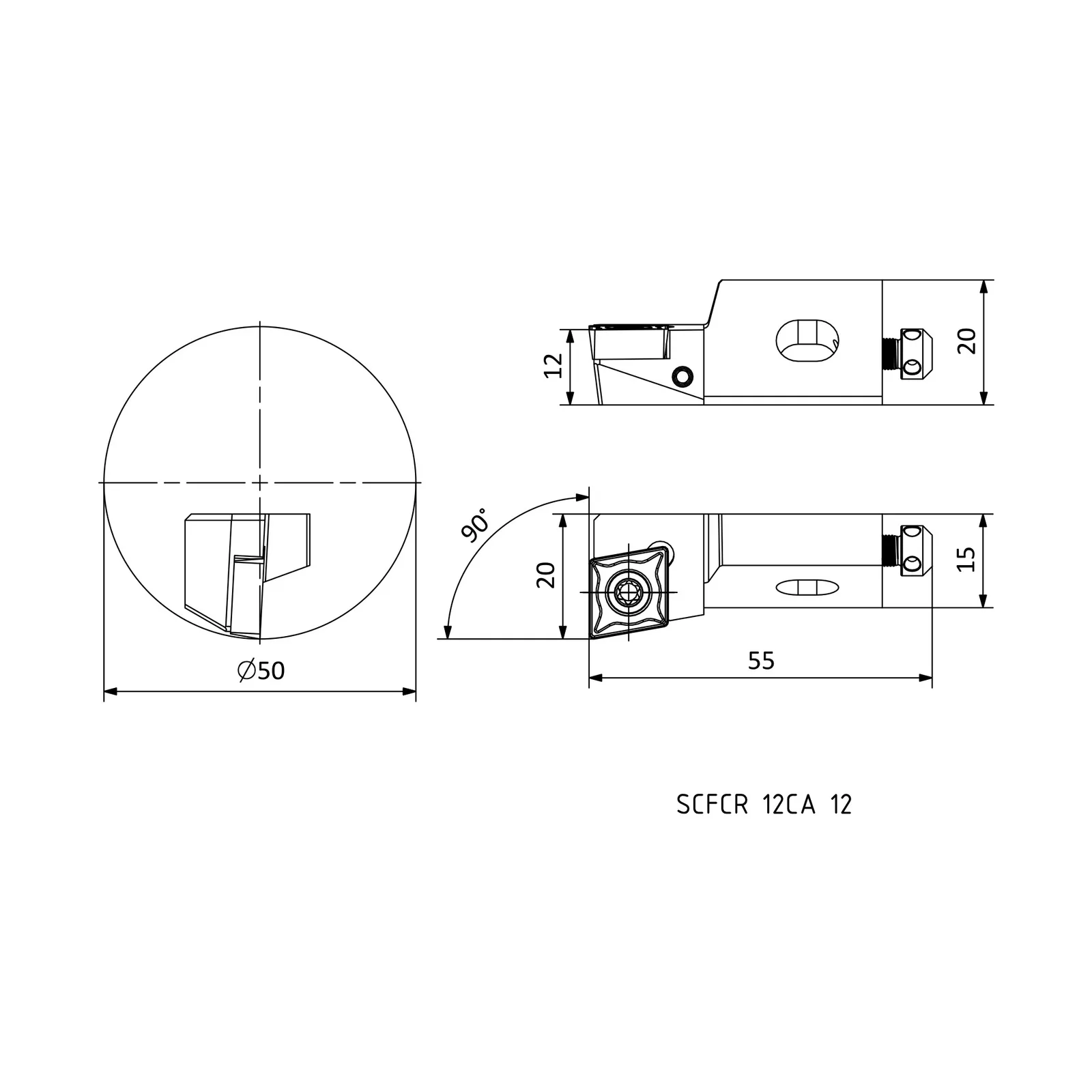 SCFCR 12CA 12 &mdash; dimensioned drawing
