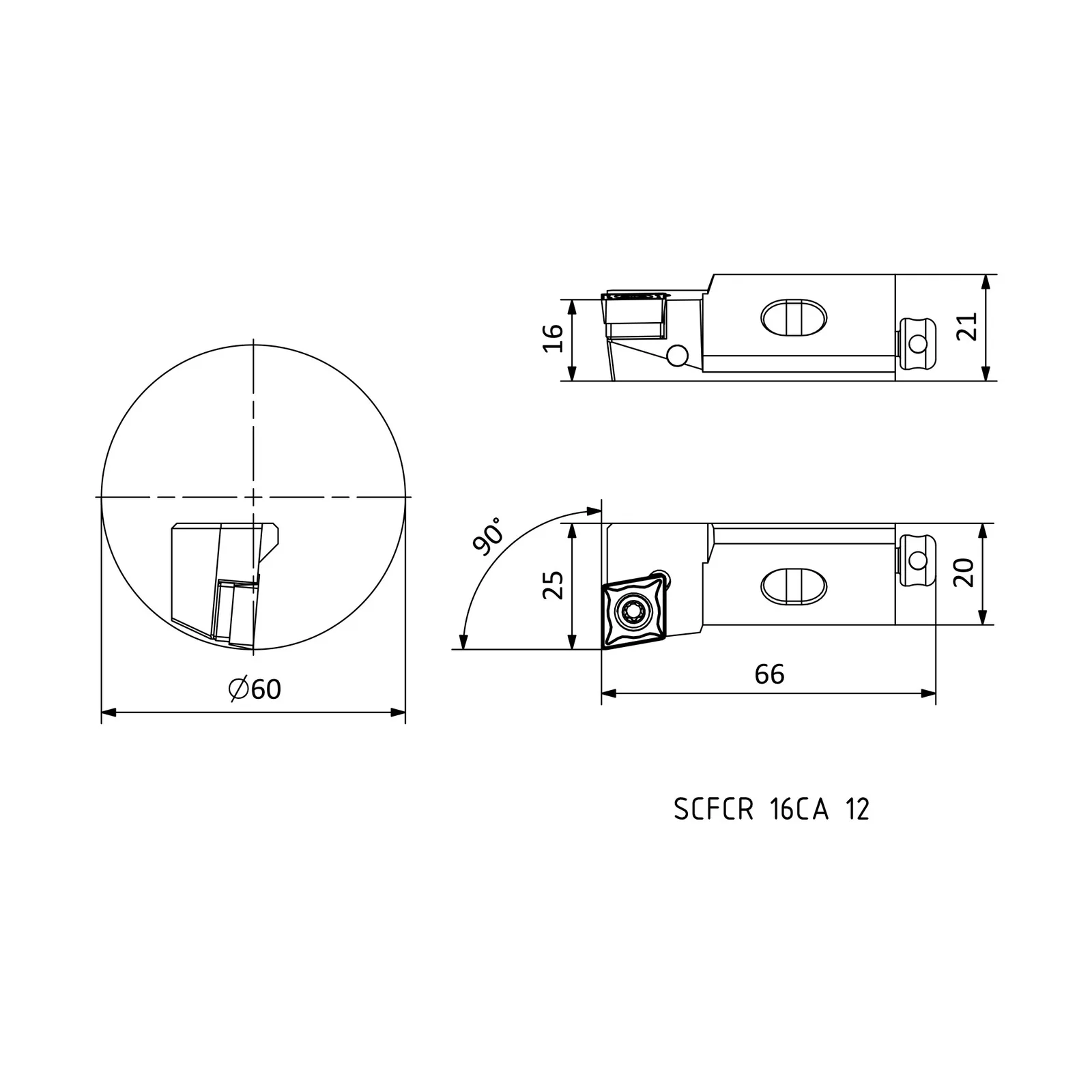 SCFCR 16CA 12 &mdash; dimensioned drawing