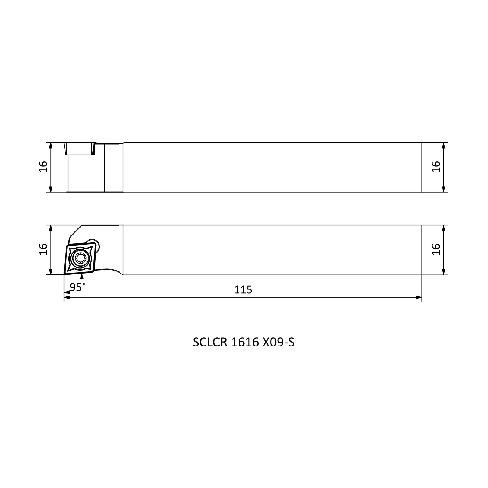 SCLCR 1616 X09-S &mdash; dimensioned drawing