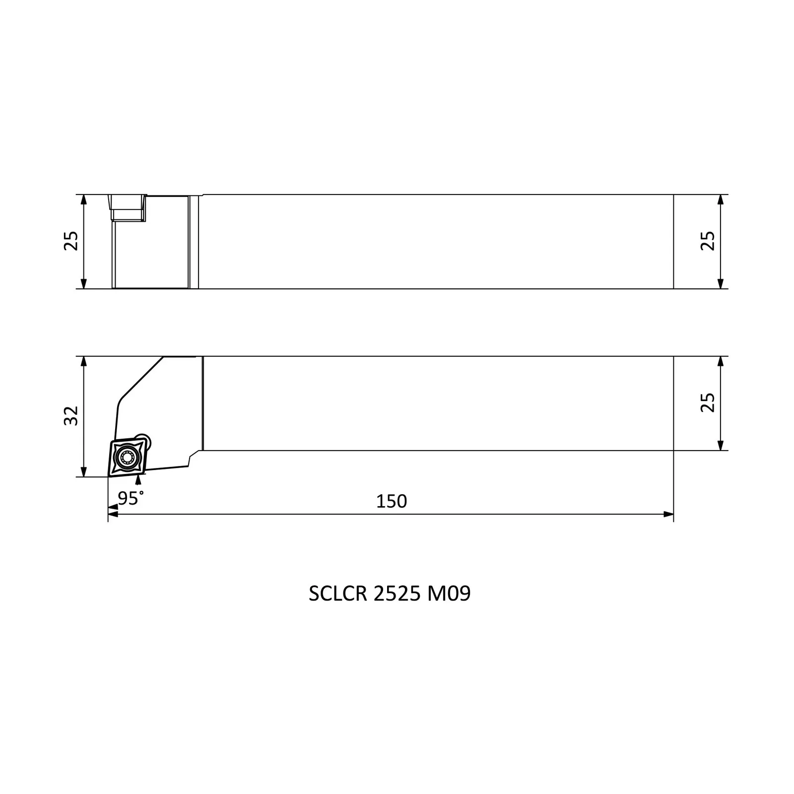 SCLCR 2525 M09 &mdash; dimensioned drawing