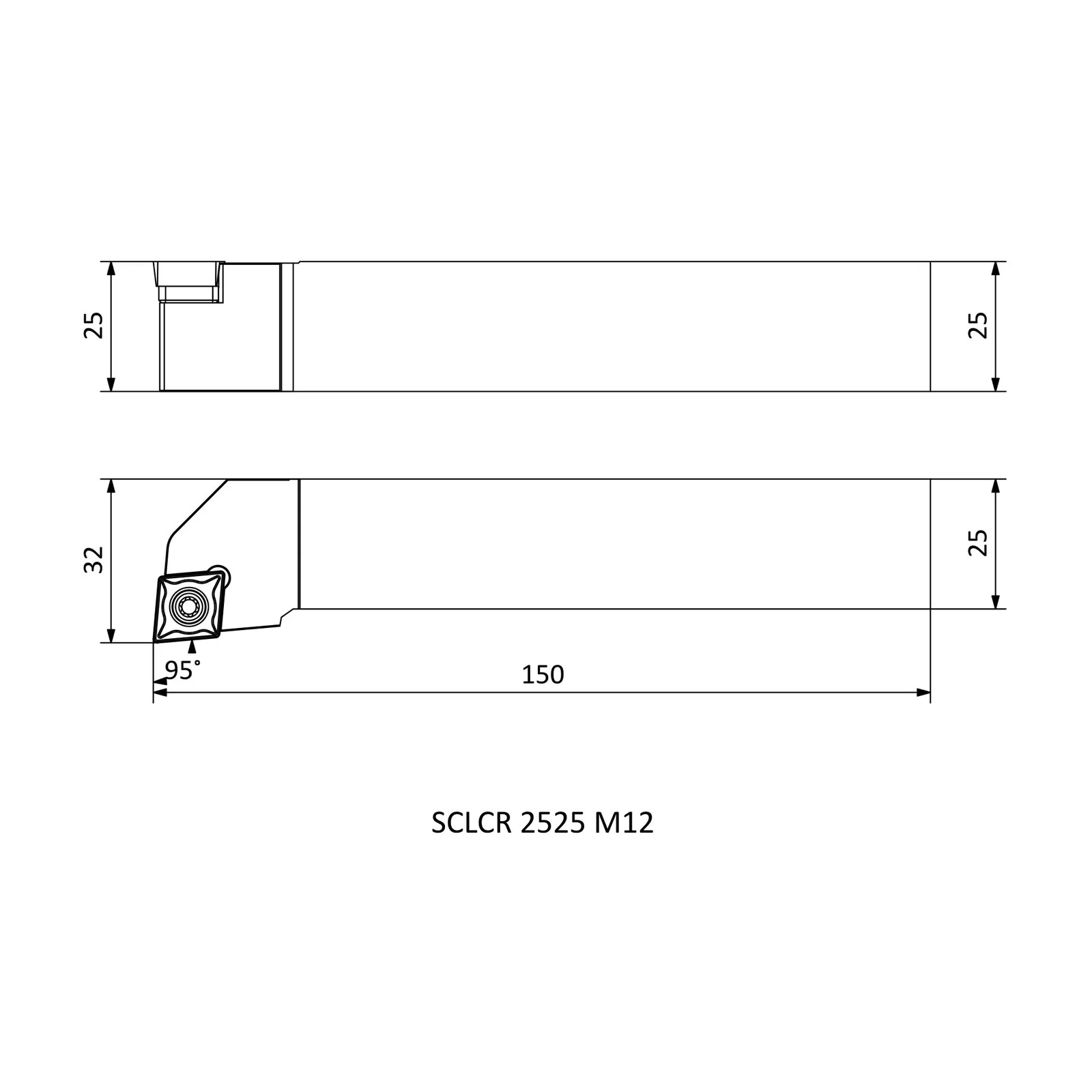 SCLCR 2525 M12 &mdash; dimensioned drawing