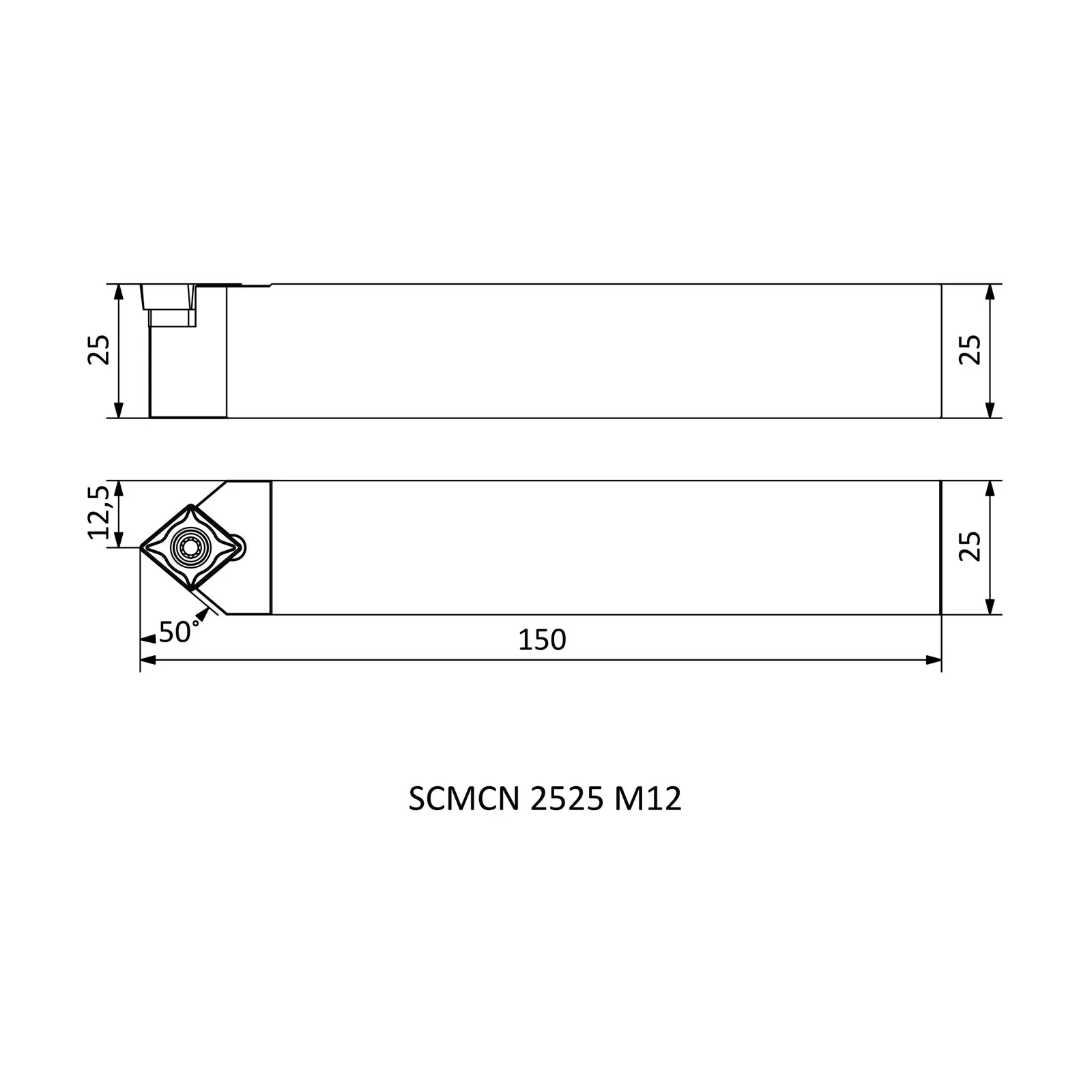 SCMCN 2525 M12 &mdash; dimensioned drawing