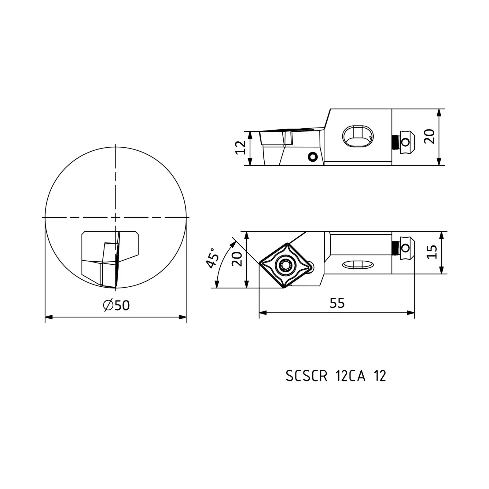 SCSCR 12CA 12 &mdash; dimensioned drawing