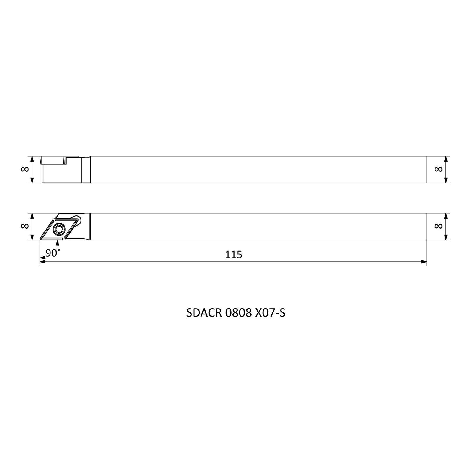 SDACR 0808 X07-S &mdash; dimensioned drawing