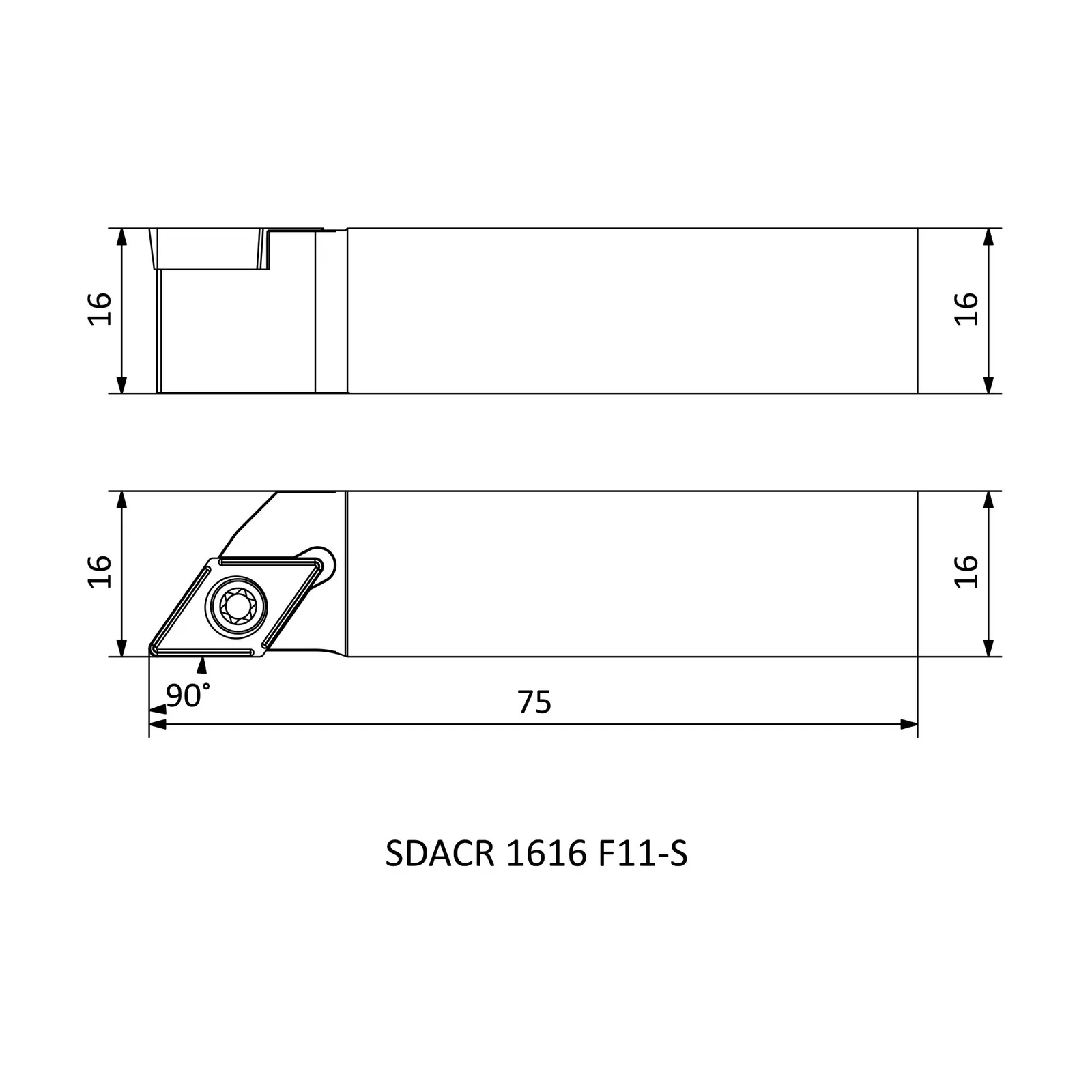 SDACR 1616 F11-S &mdash; dimensioned drawing