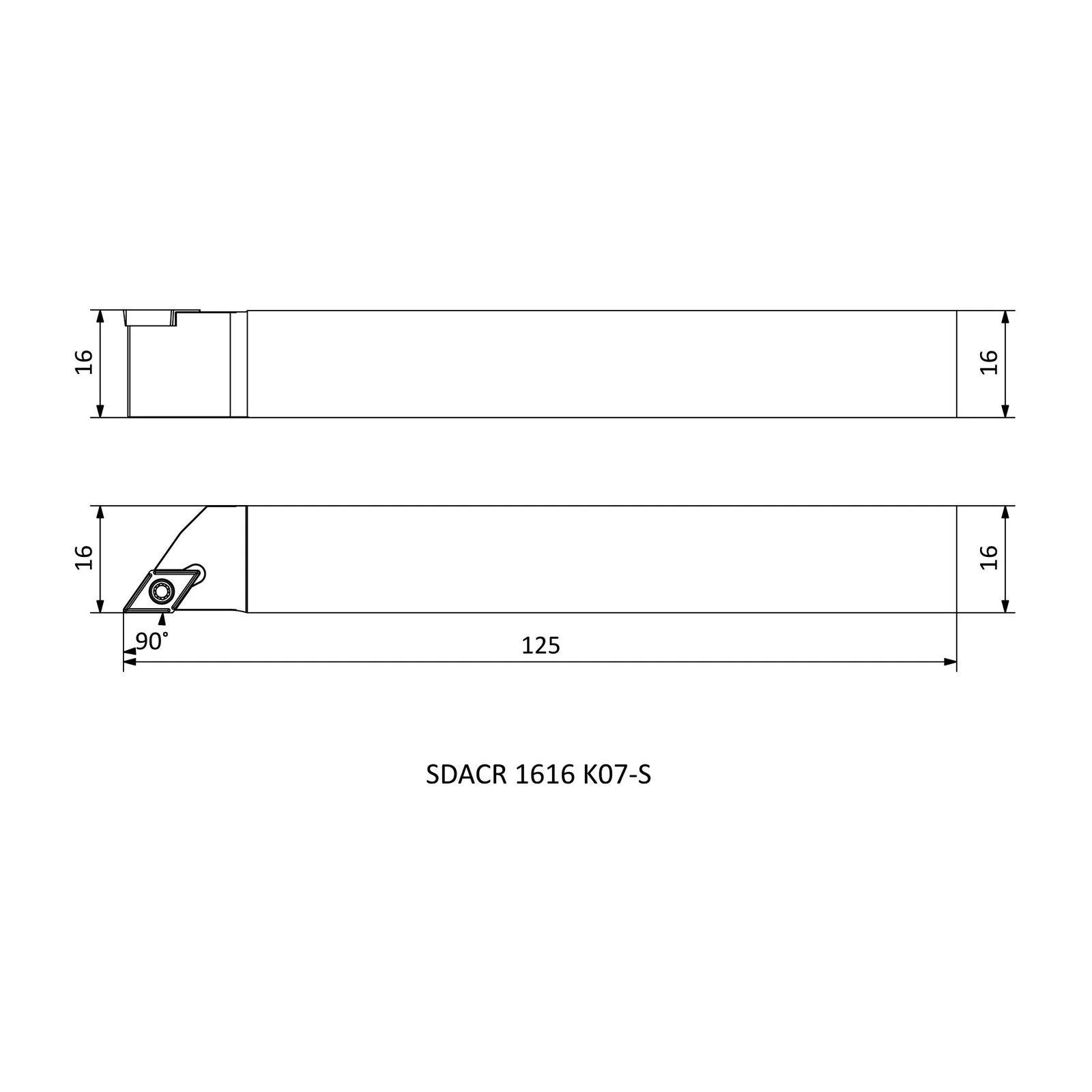 SDACR 1616 K07-S &mdash; dimensioned drawing