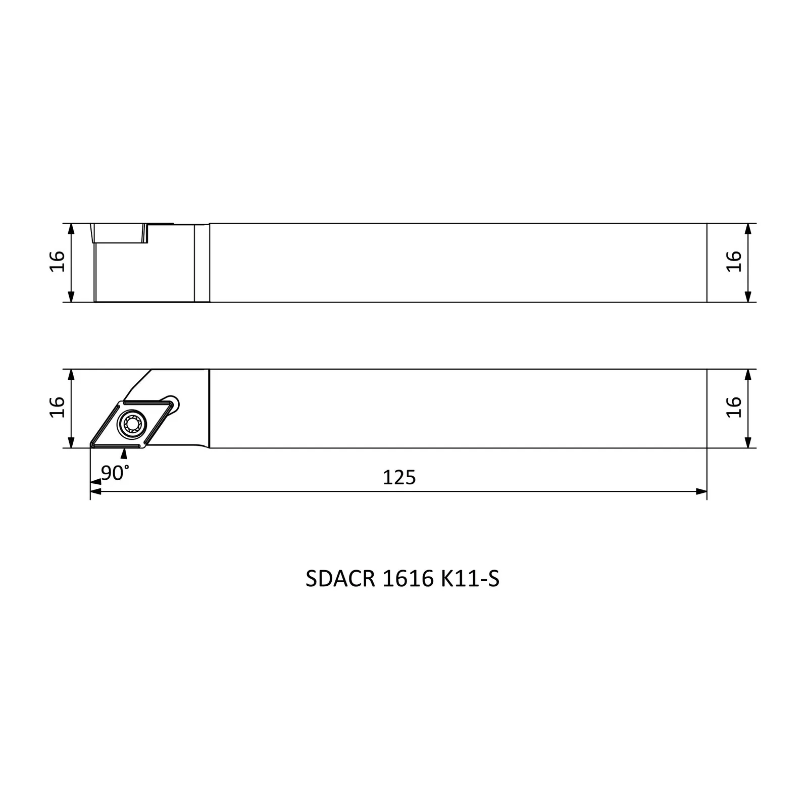 SDACR 1616 K11-S &mdash; dimensioned drawing