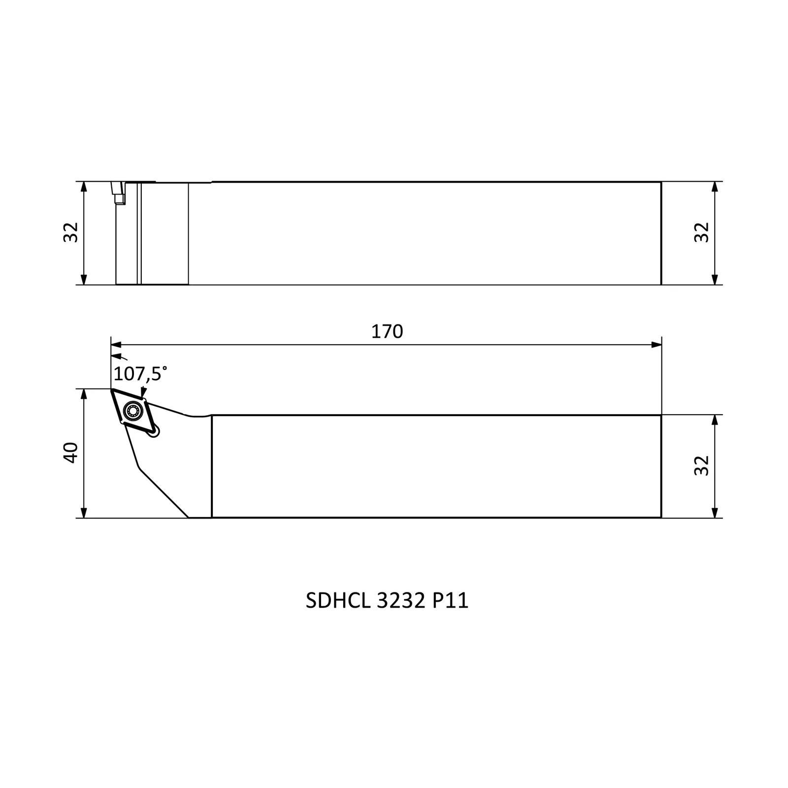 SDHCL 3232 P11 &mdash; dimensioned drawing