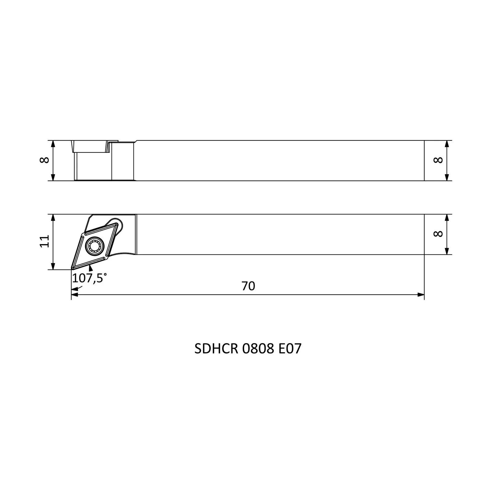SDHCR 0808 E07 &mdash; dimensioned drawing