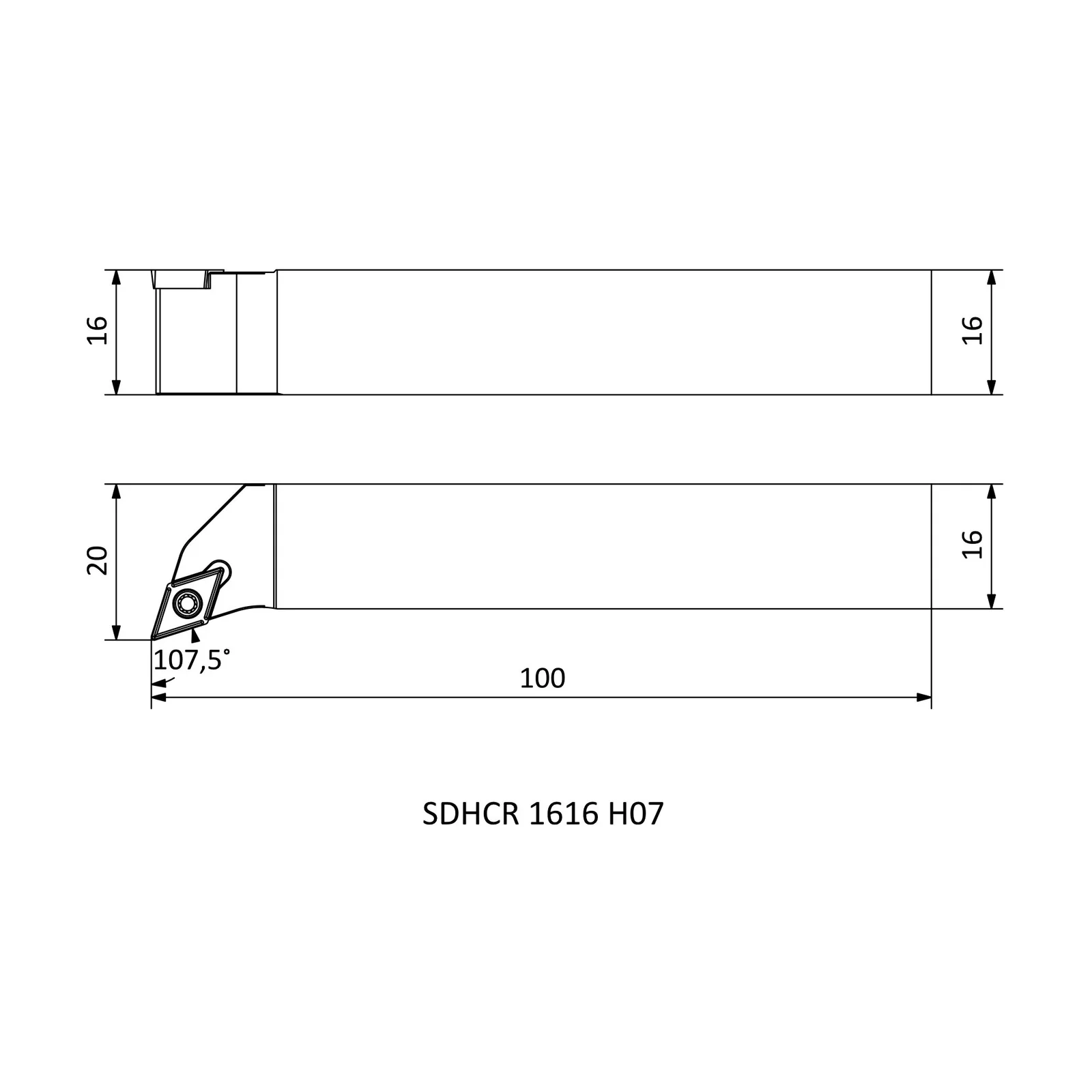 SDHCR 1616 H07 &mdash; dimensioned drawing