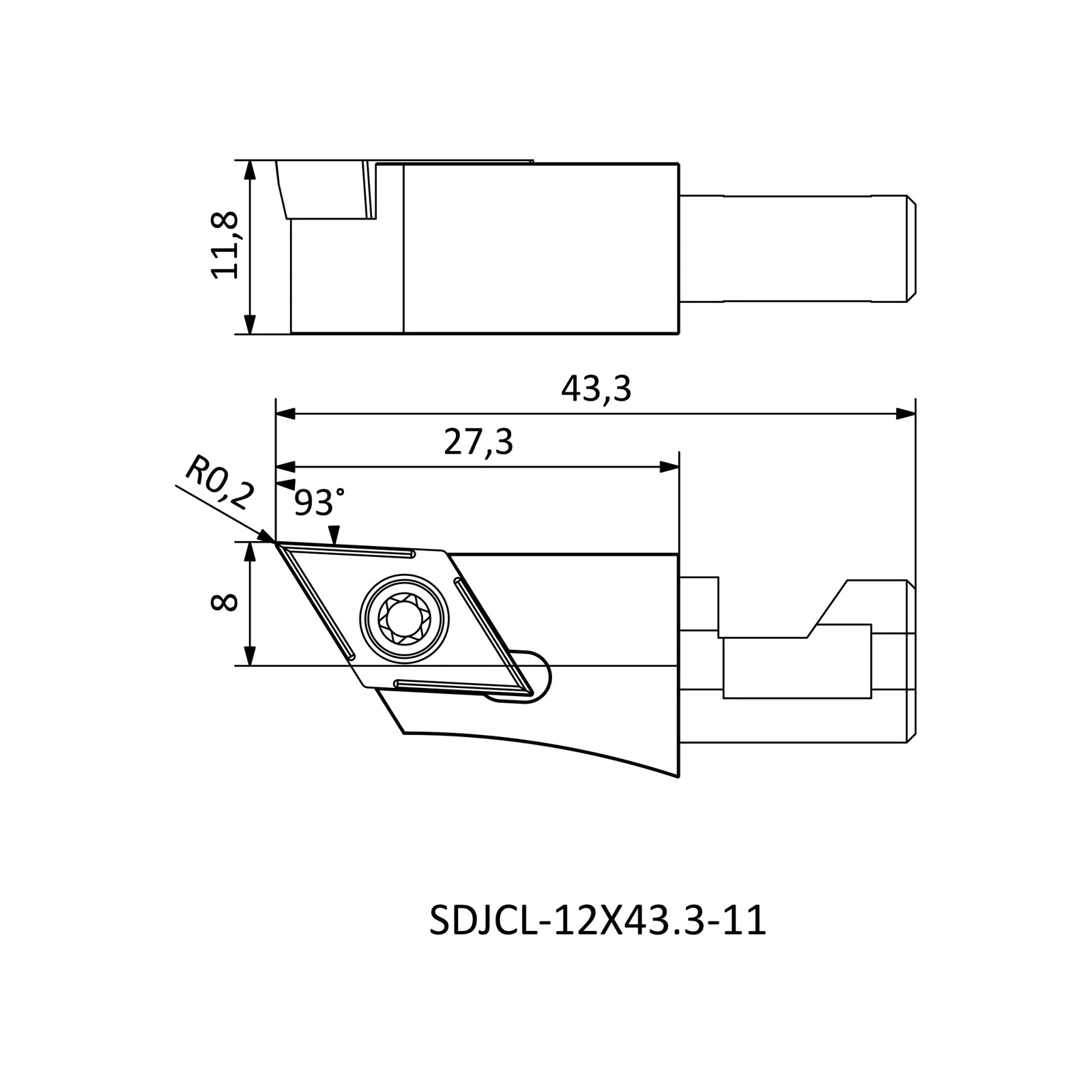 SDJCL-12X43.3-11 &mdash; dimensioned drawing