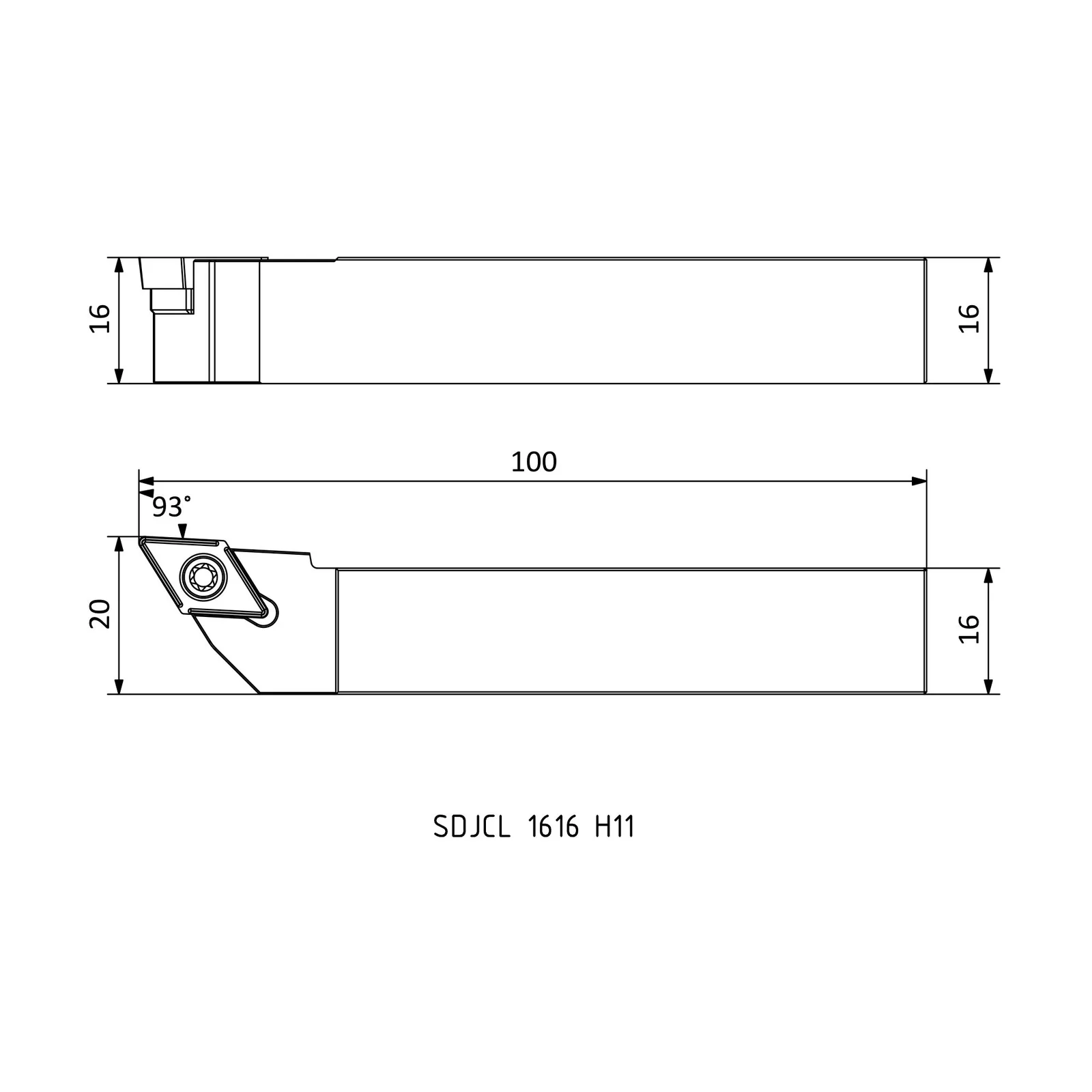 SDJCL 1616 H11 &mdash; dimensioned drawing