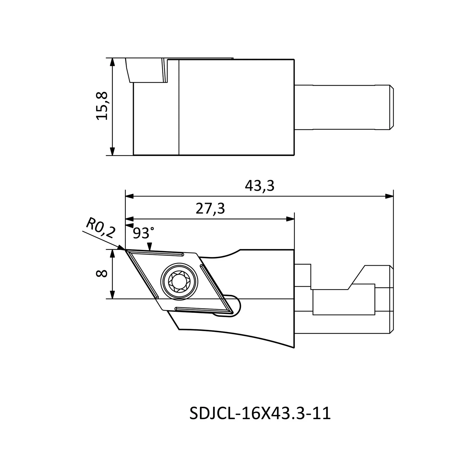 SDJCL-16X43.3-11 &mdash; dimensioned drawing