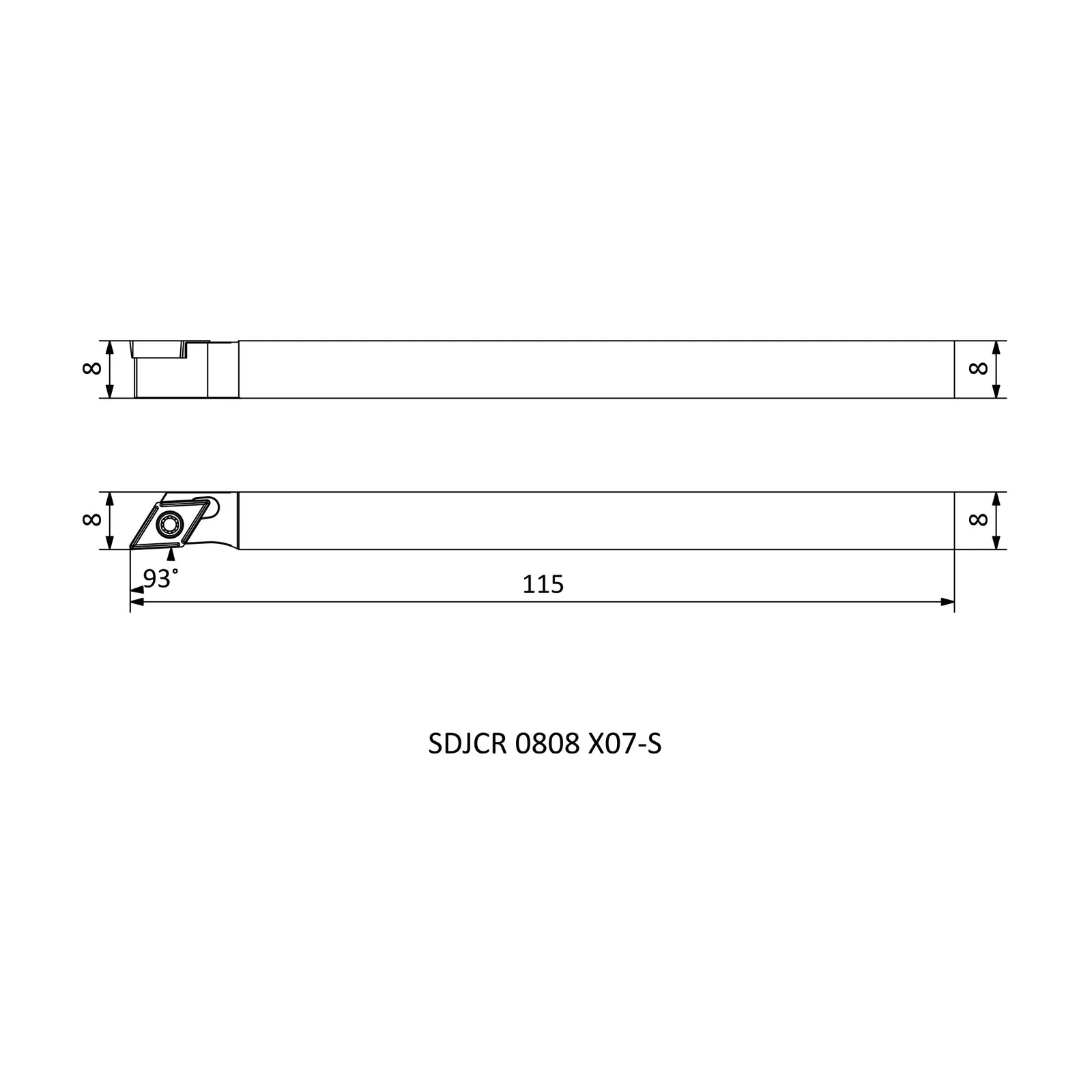 SDJCR 0808 X07-S &mdash; dimensioned drawing