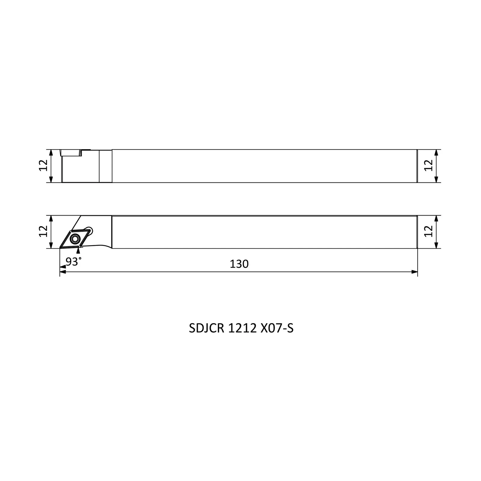 SDJCR 1212 X07-S &mdash; dimensioned drawing