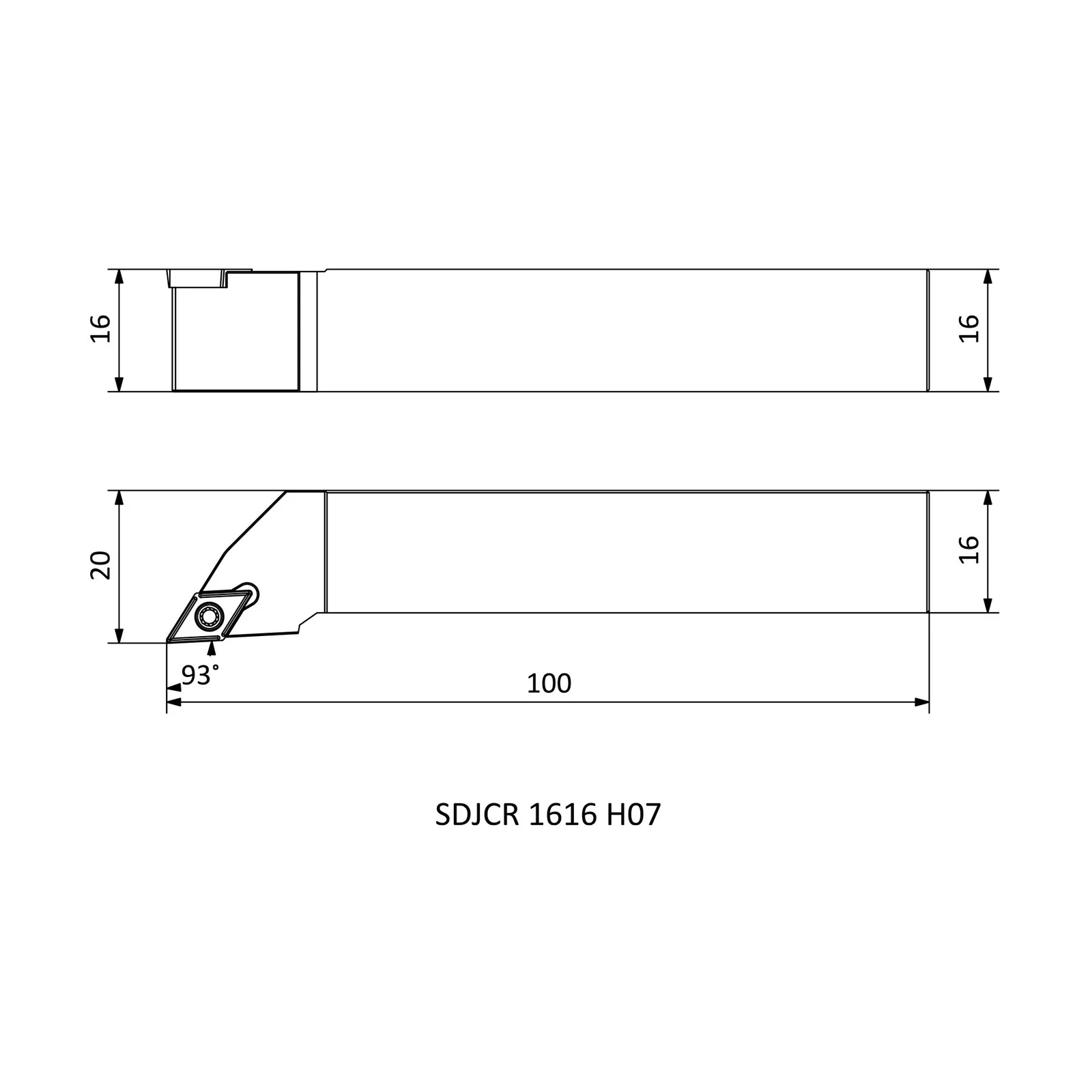 SDJCR 1616 H07 &mdash; dimensioned drawing