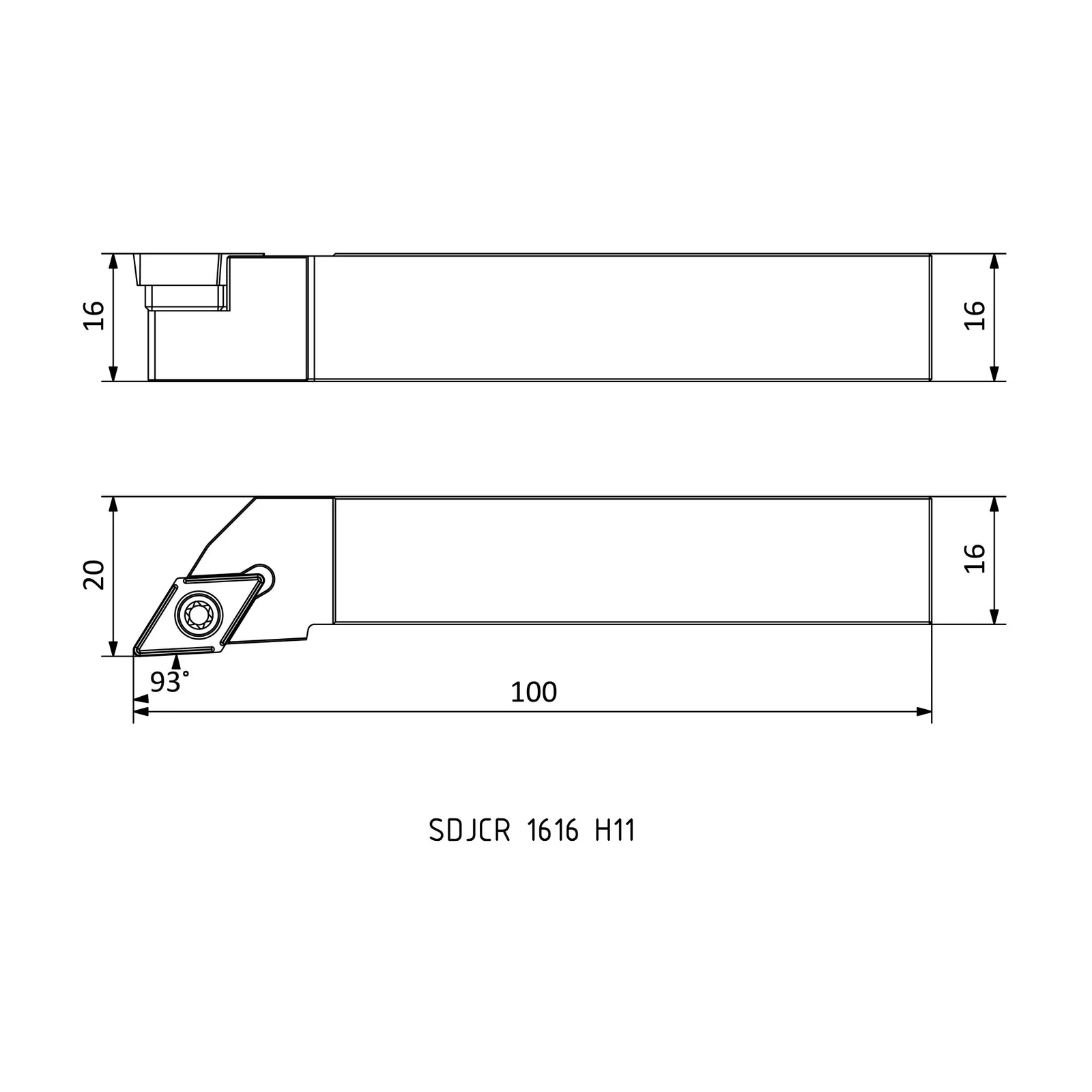 SDJCR 1616 H11 &mdash; dimensioned drawing