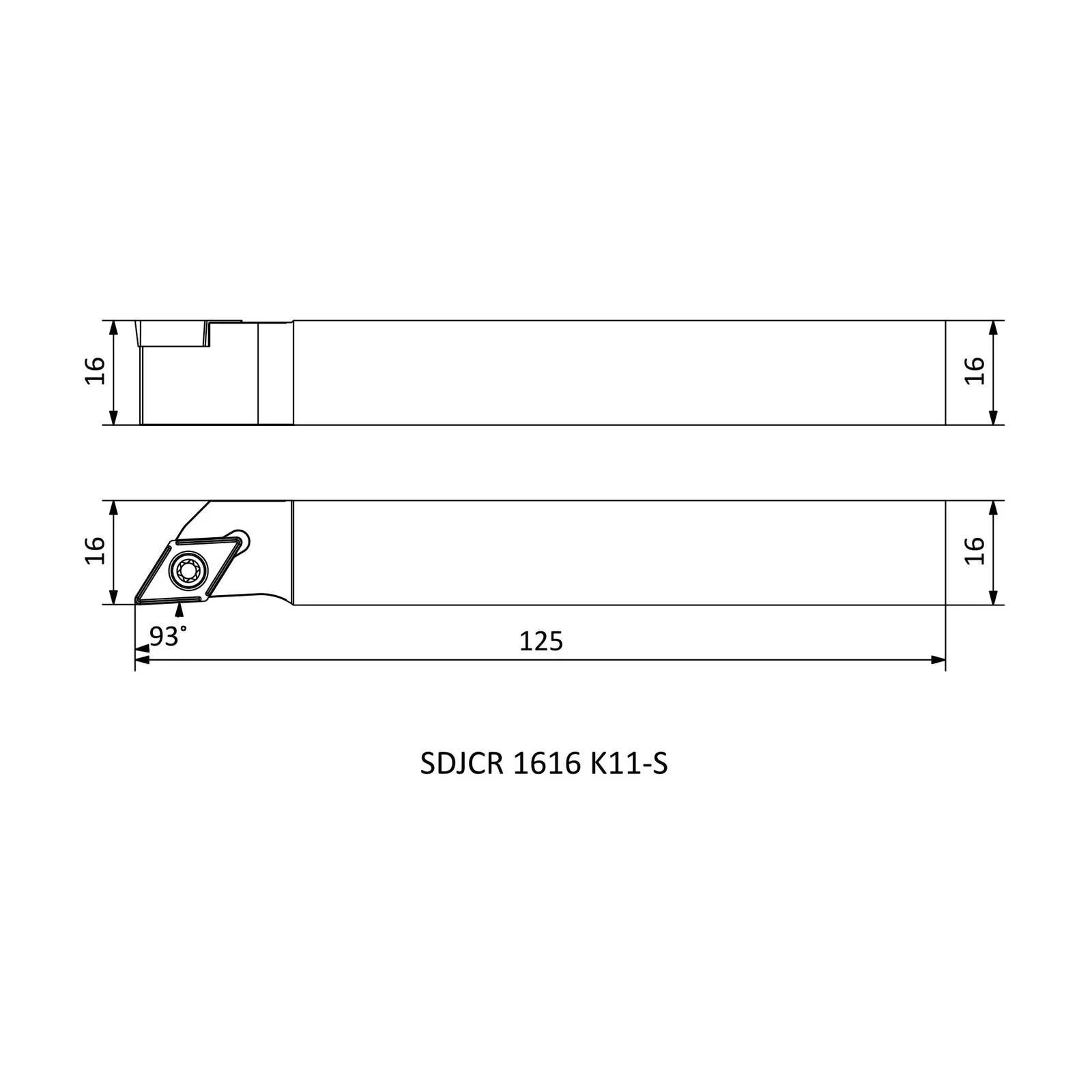 SDJCR 1616 K11-S &mdash; dimensioned drawing