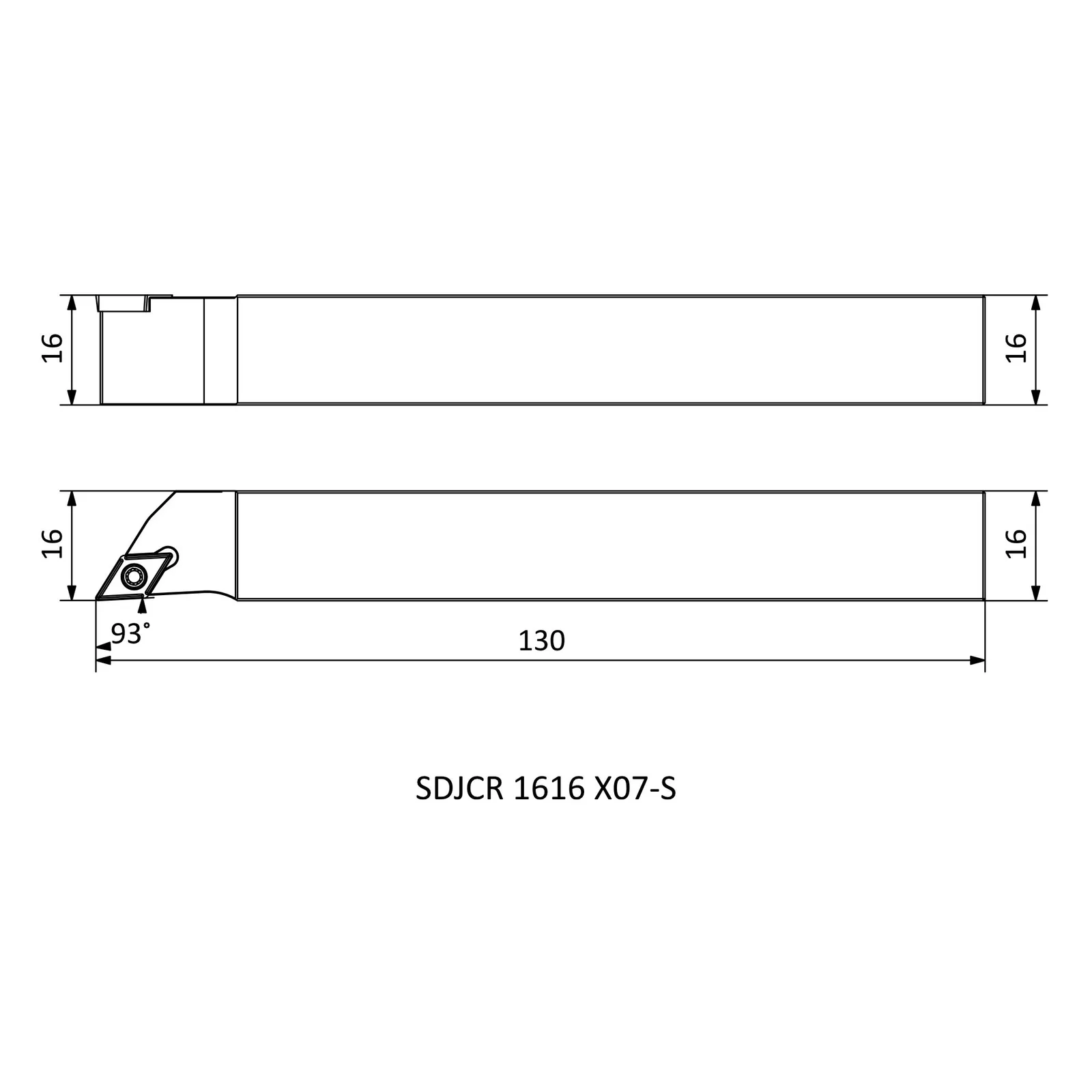 SDJCR 1616 X07-S &mdash; dimensioned drawing